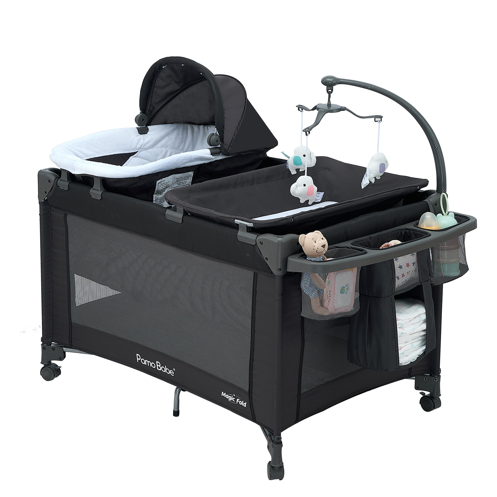Pamo Babe Unisex Magic Fold One-Step Baby Playard with Bassinet & Changing Table, 0-36 Months