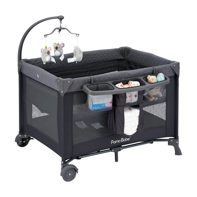 Pamo Babe Unisex Playard with Bassinet & Changing Table, Grey