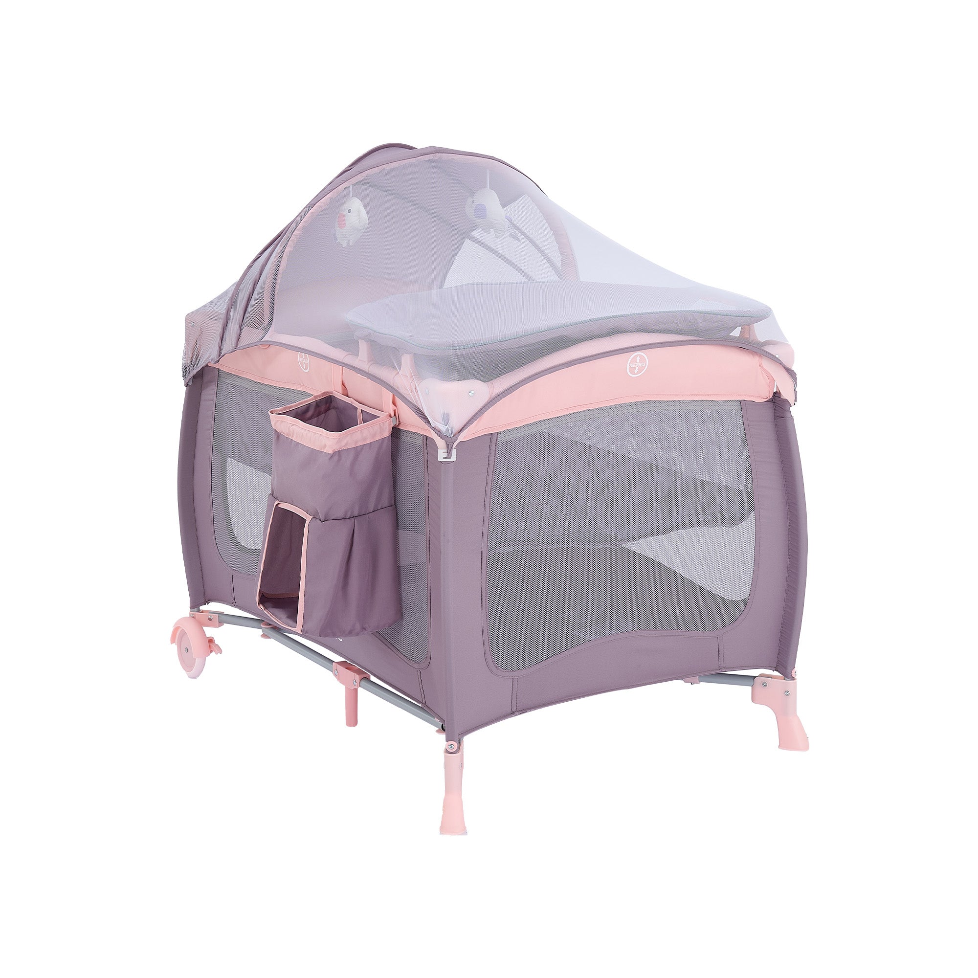Pamo Babe Portable Baby Play Yard Include Wheels, Canopy, Changing Table(Pink)