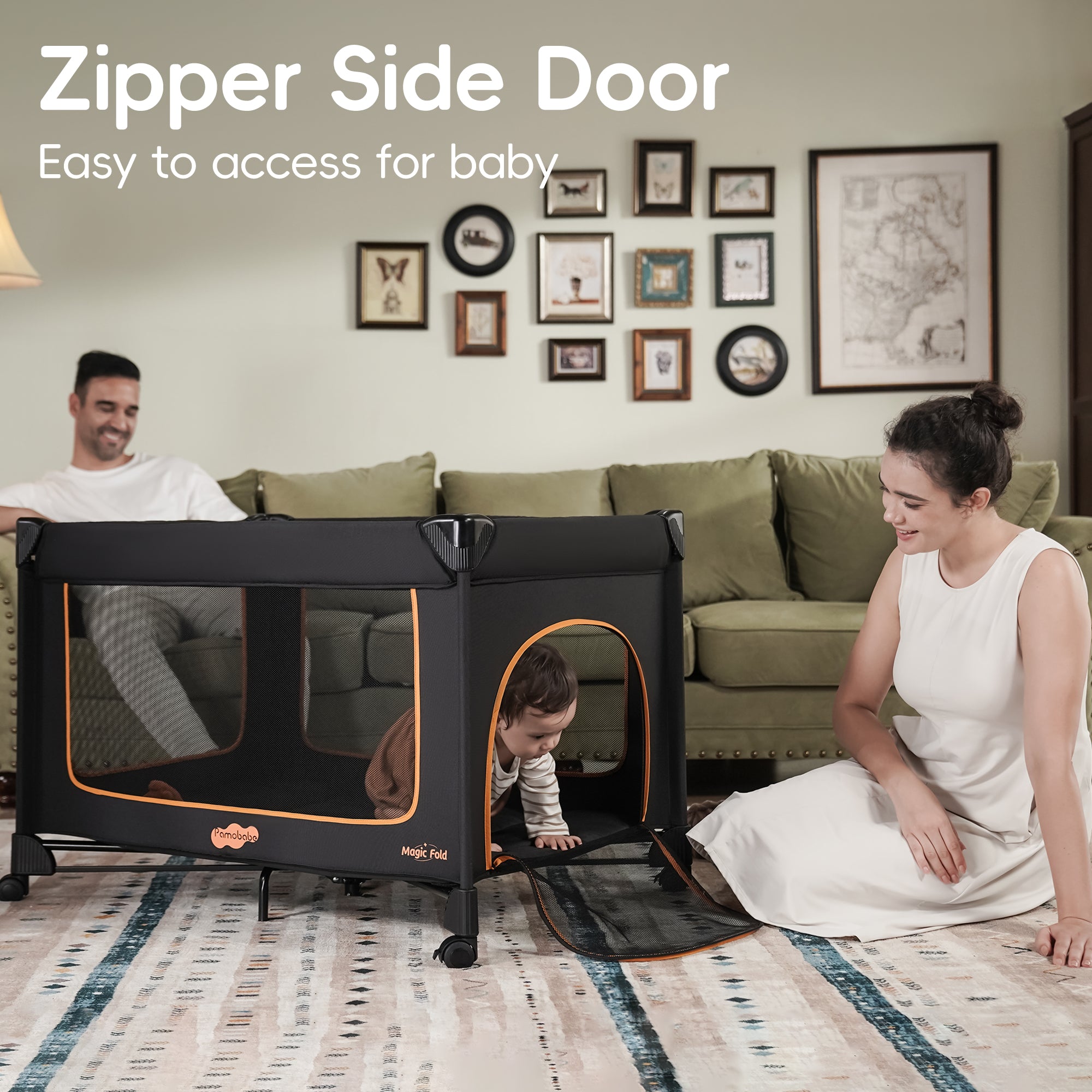 Pamo Babe Unisex Magic Fold One-Step Baby Playard with Bassinet & Changing Table, 0-36 Months