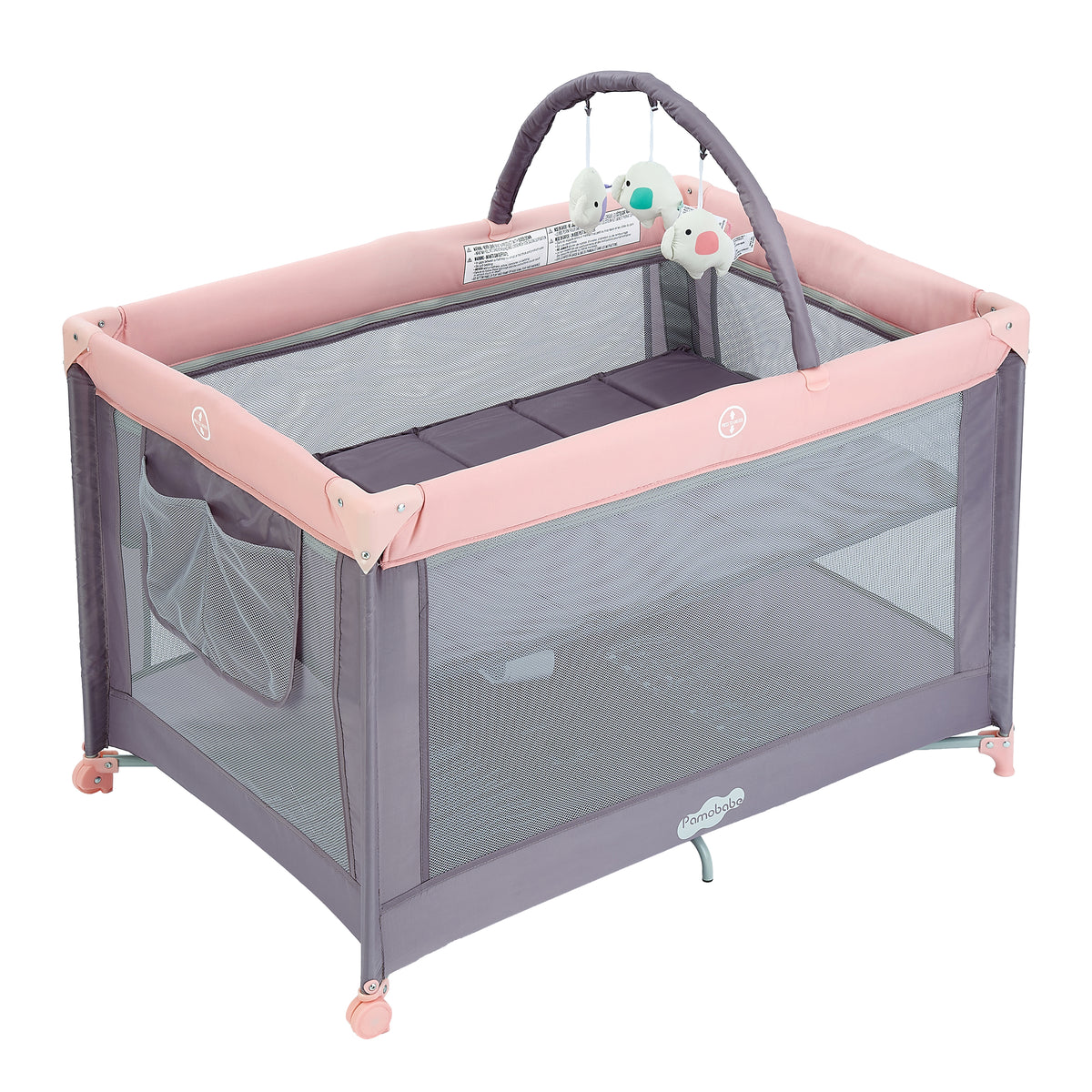 Pamo Babe Portable Playard,Sturdy Play Yard with Mattress and Toy bar with Soft Toys