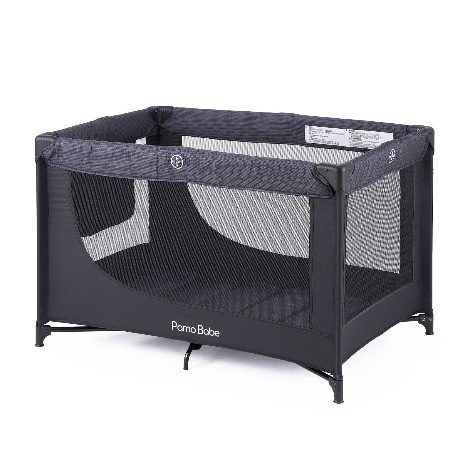 Pamo Babe Portable Crib with Mattress & Carry Grey