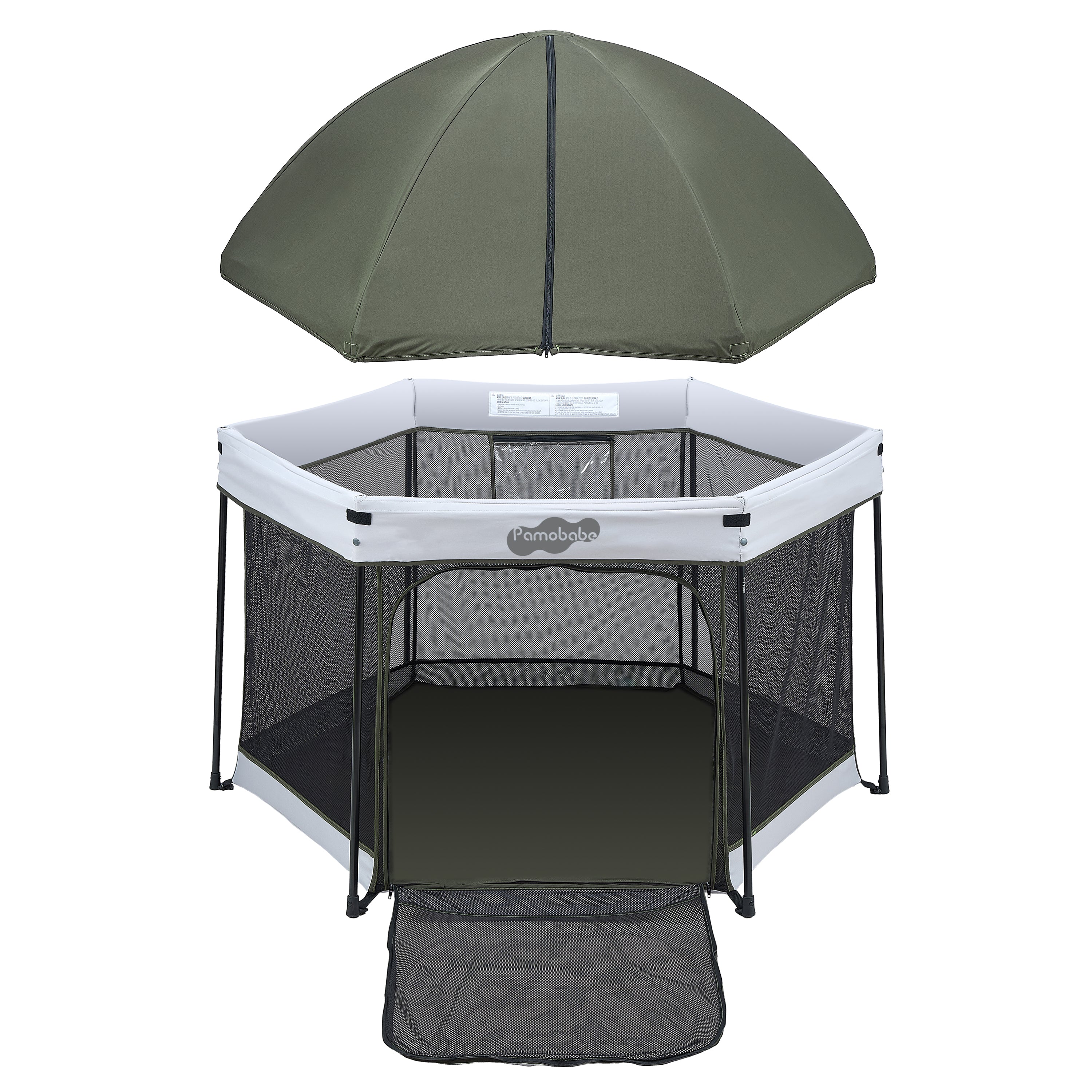 Pamo Babe Travel Playpen with Sun Protection Canopy - Play Yard for Babies and Toddlers - Baby Tent with Zipper Door