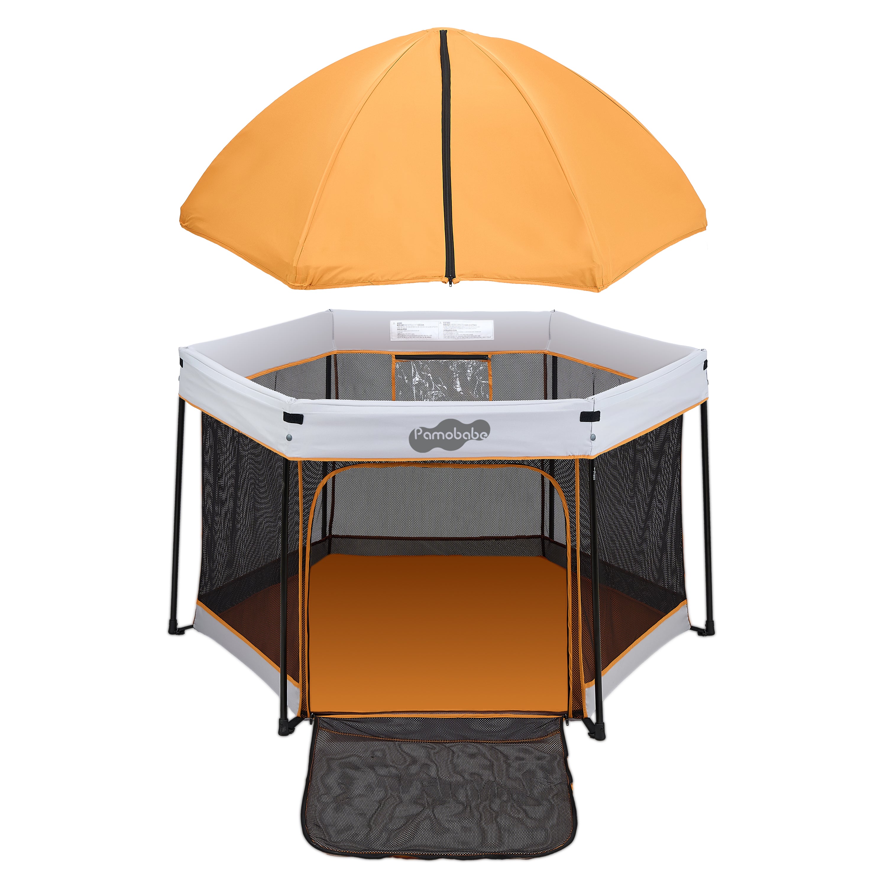 Pamo Babe Travel Playpen with Sun Protection Canopy - Play Yard for Babies and Toddlers - Baby Tent with Zipper Door