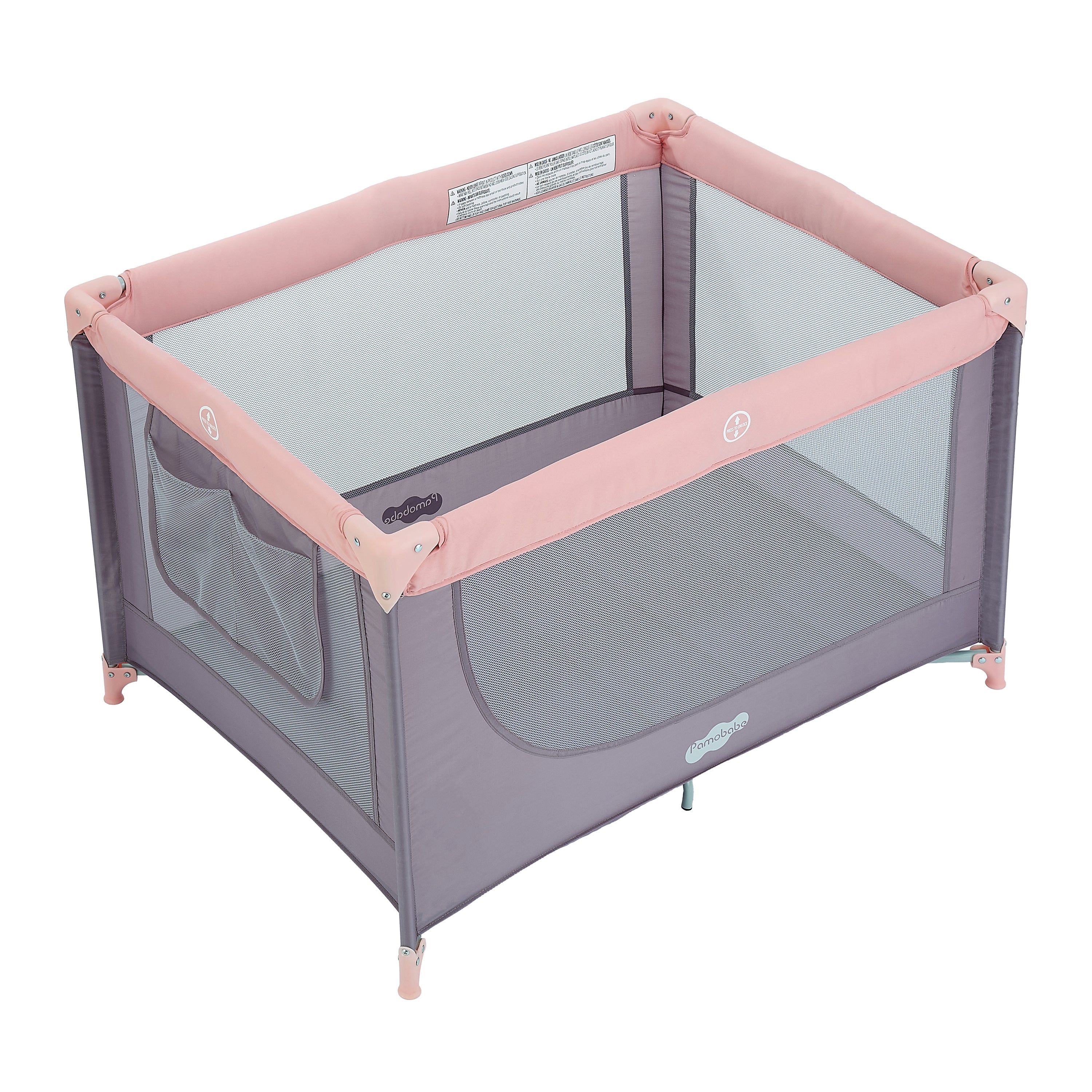 Pamo Babe Portable Crib with Mattress & Carry Grey