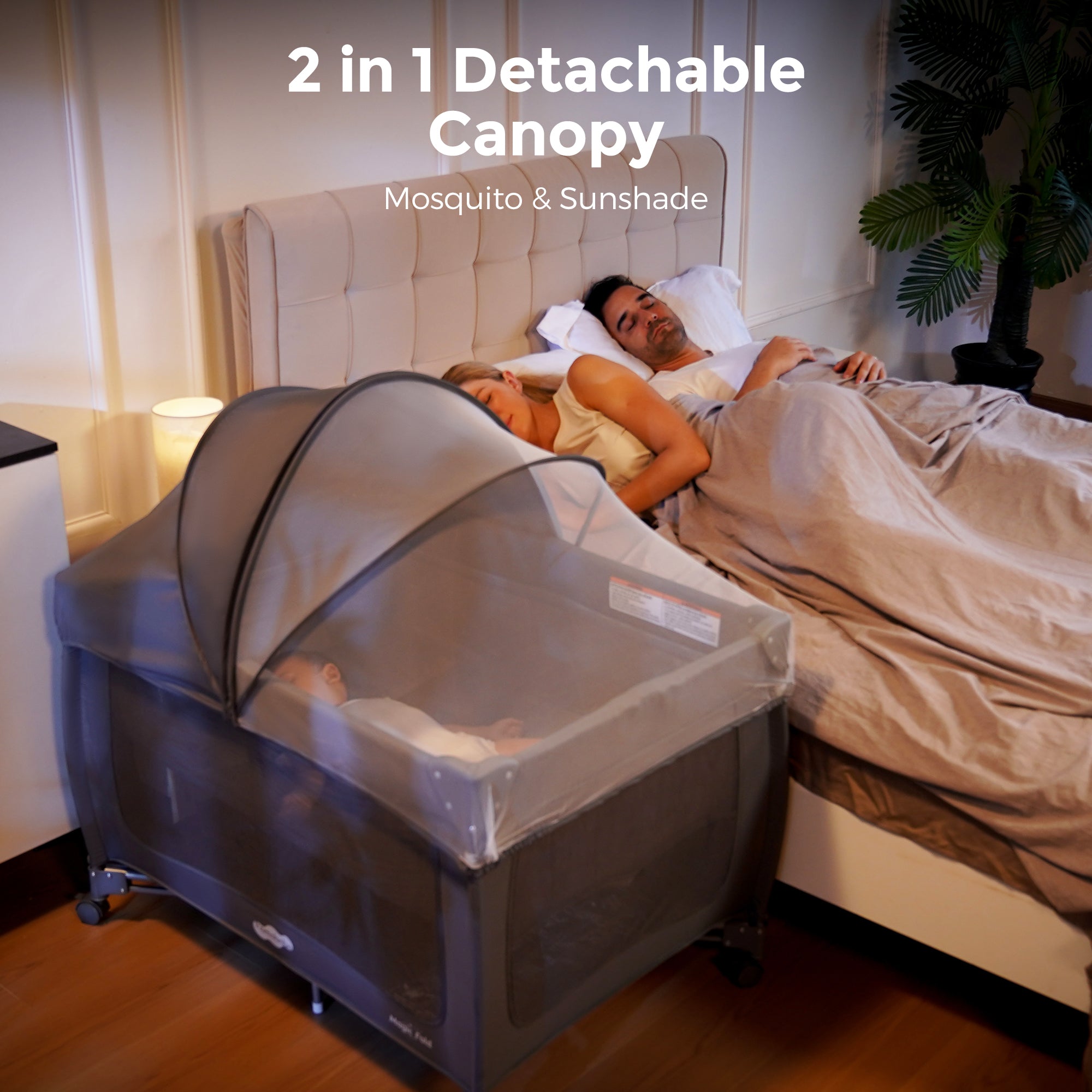 Pamo Babe 1-Second Setup 4-in-1 Playard for Babies - Portable Crib with Mosquito Net & Changing Table, Breathable Mesh, Toy Bar