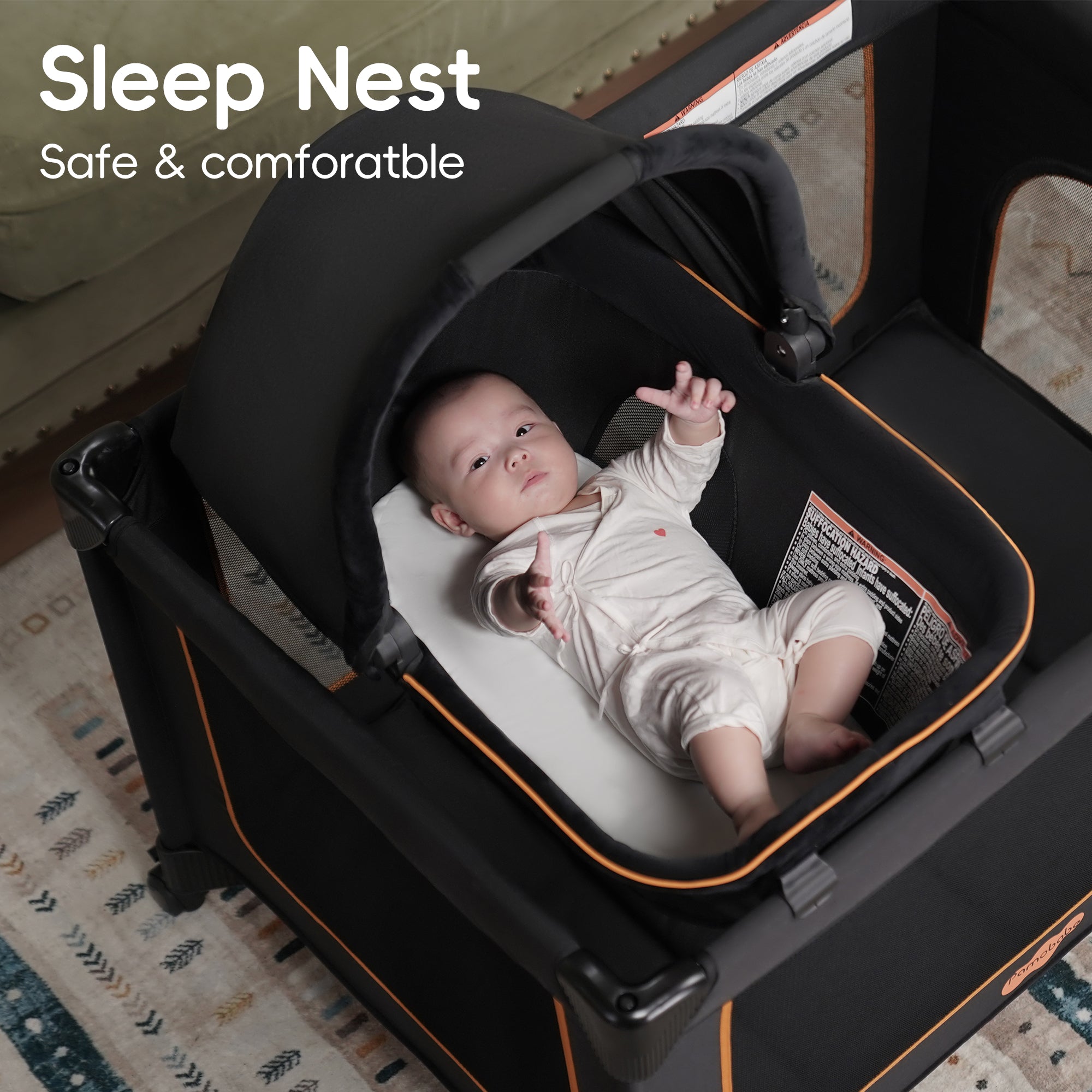 Pamo Babe Unisex Magic Fold One-Step Baby Playard with Bassinet & Changing Table, 0-36 Months