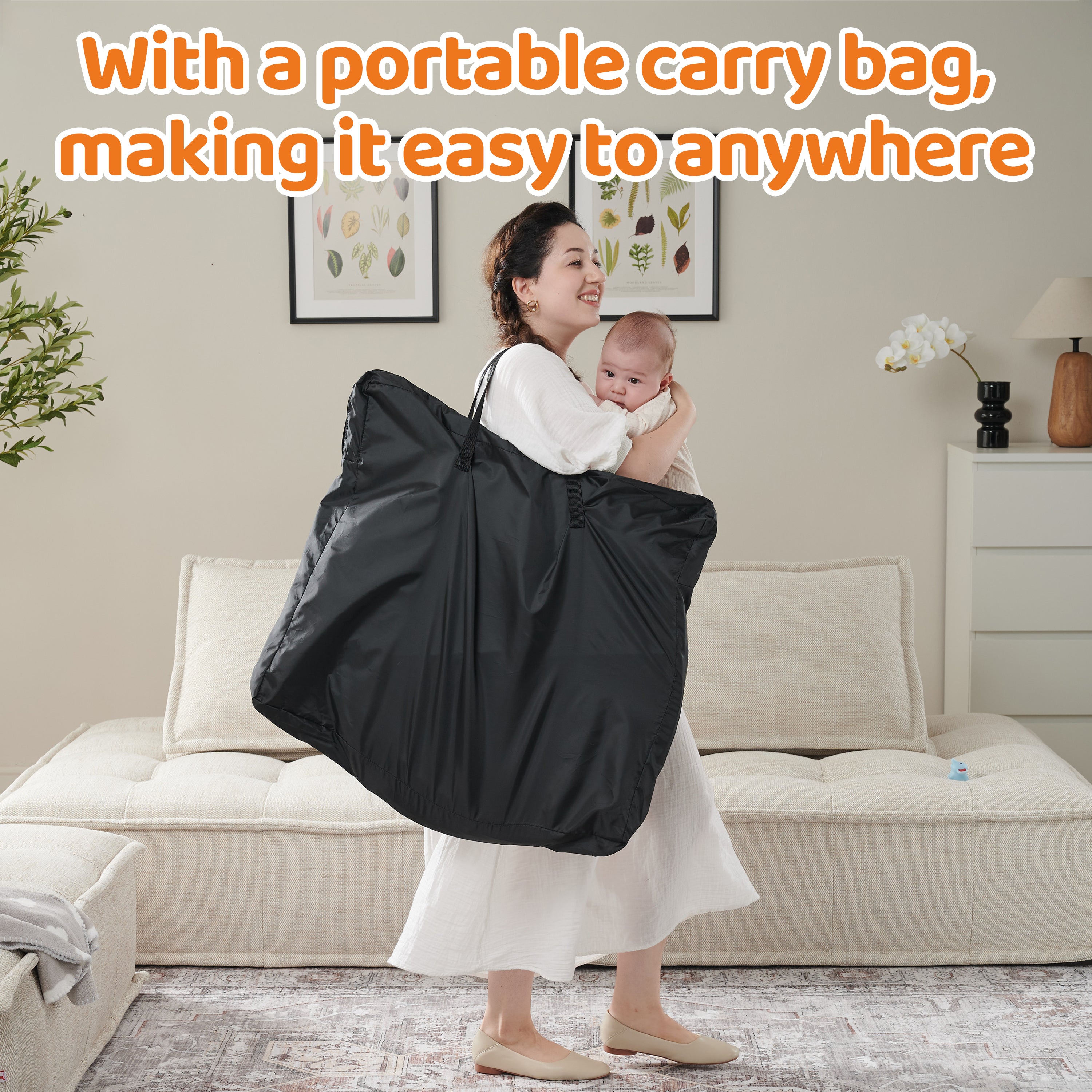 Pamo Babe Portable Playard, Unisex Baby Play Pen with Carrying Bag (Gray)