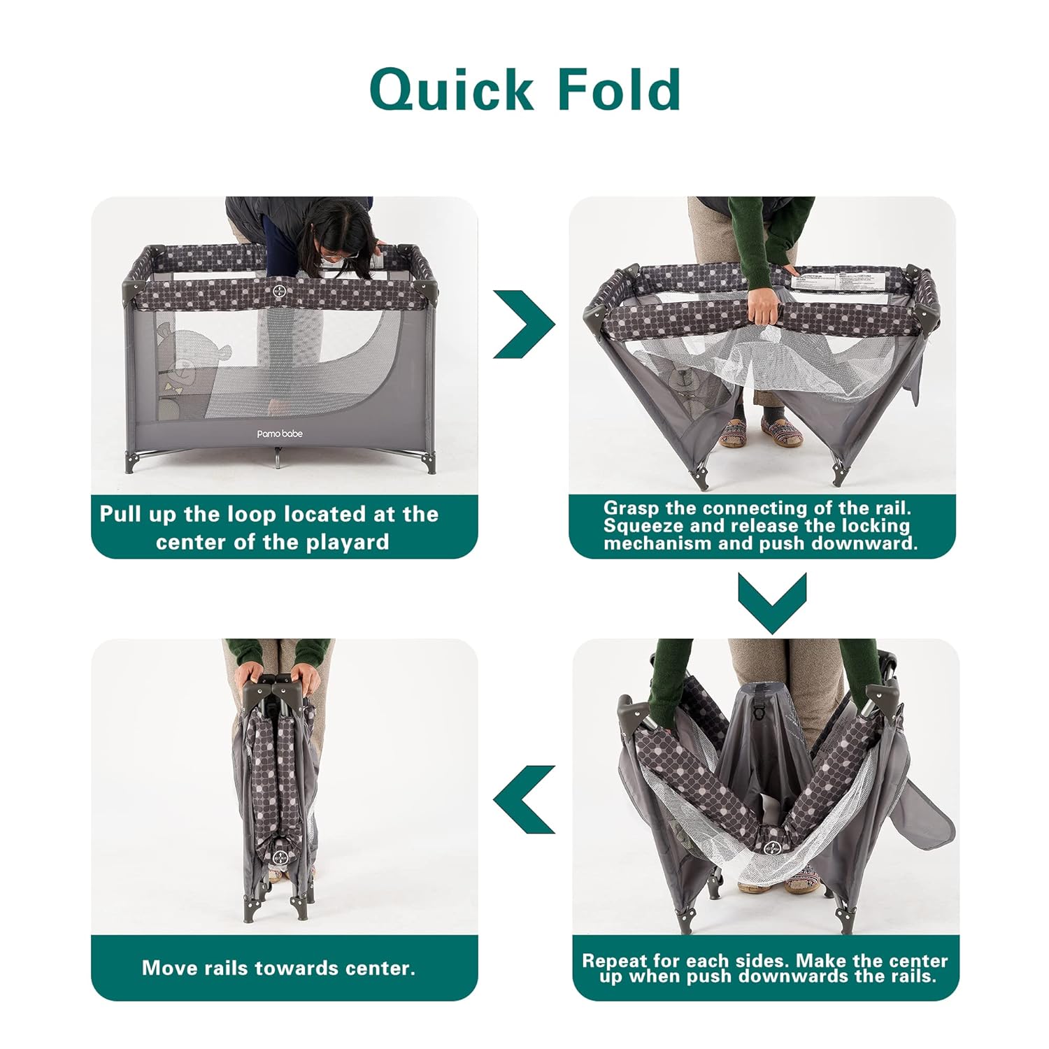 Pamo Babe Portable Crib with Mattress & Carry Grey