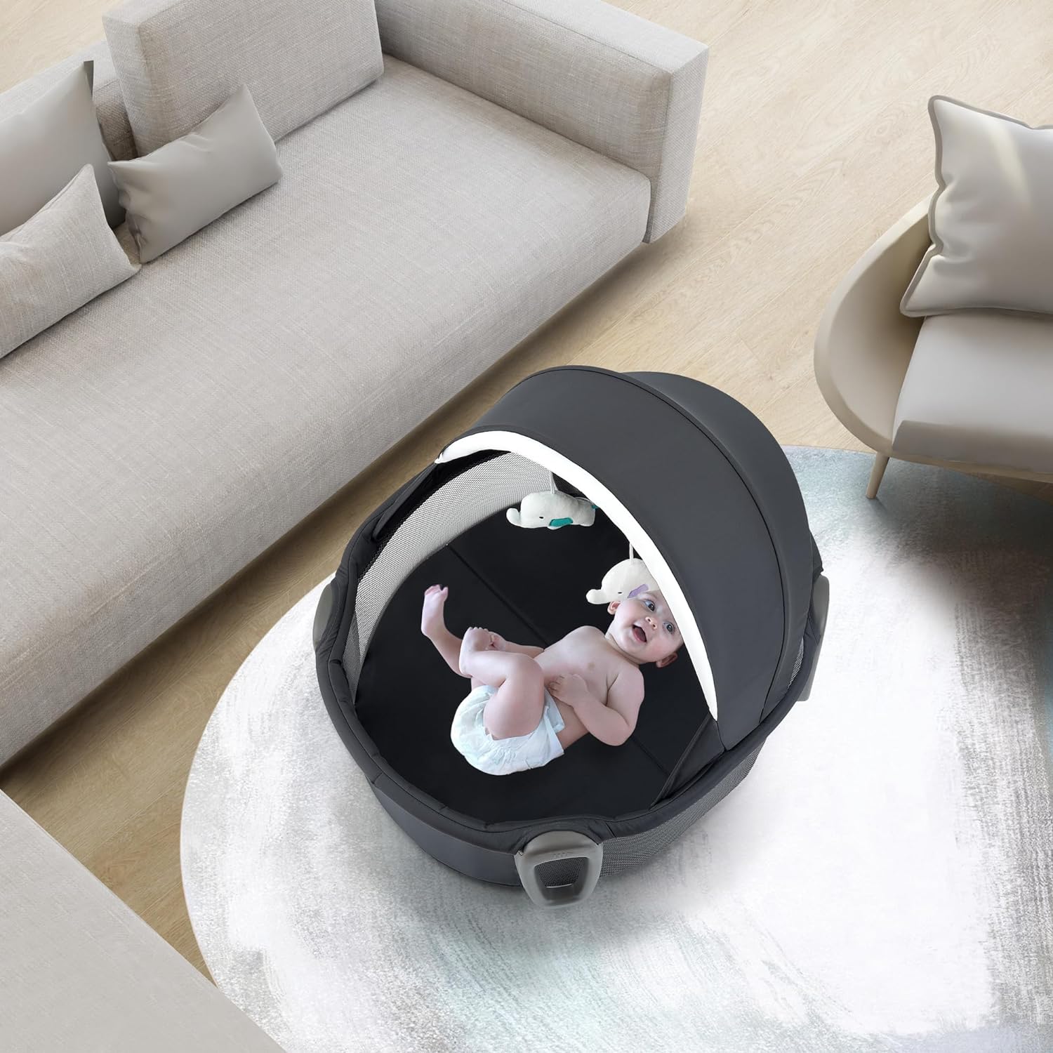 Pamo babe Portable Bassinet and Play Space On-The-Go Baby Dome with Toys and Canopy