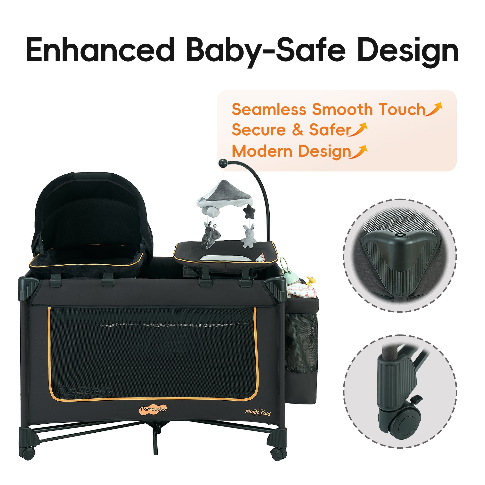 Pamo Babe Unisex Magic Fold One-Step Baby Playard with Bassinet & Changing Table, 0-36 Months