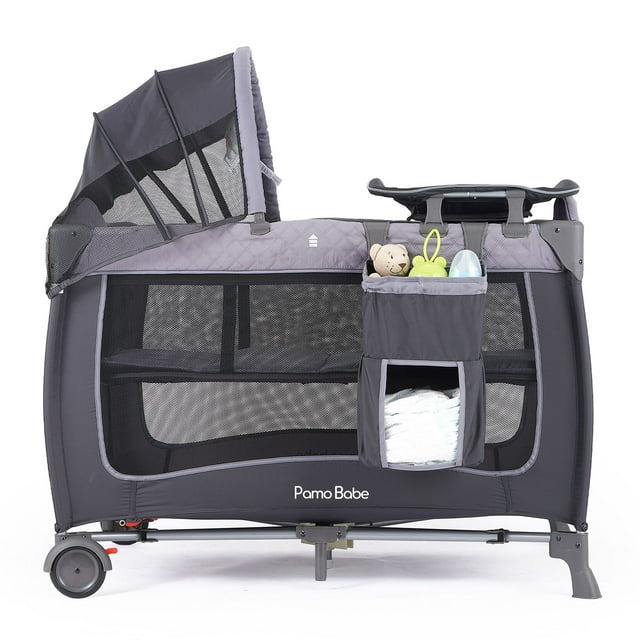 Pamo Babe Baby Playard with Canopy, Portable Crib with Changing Table