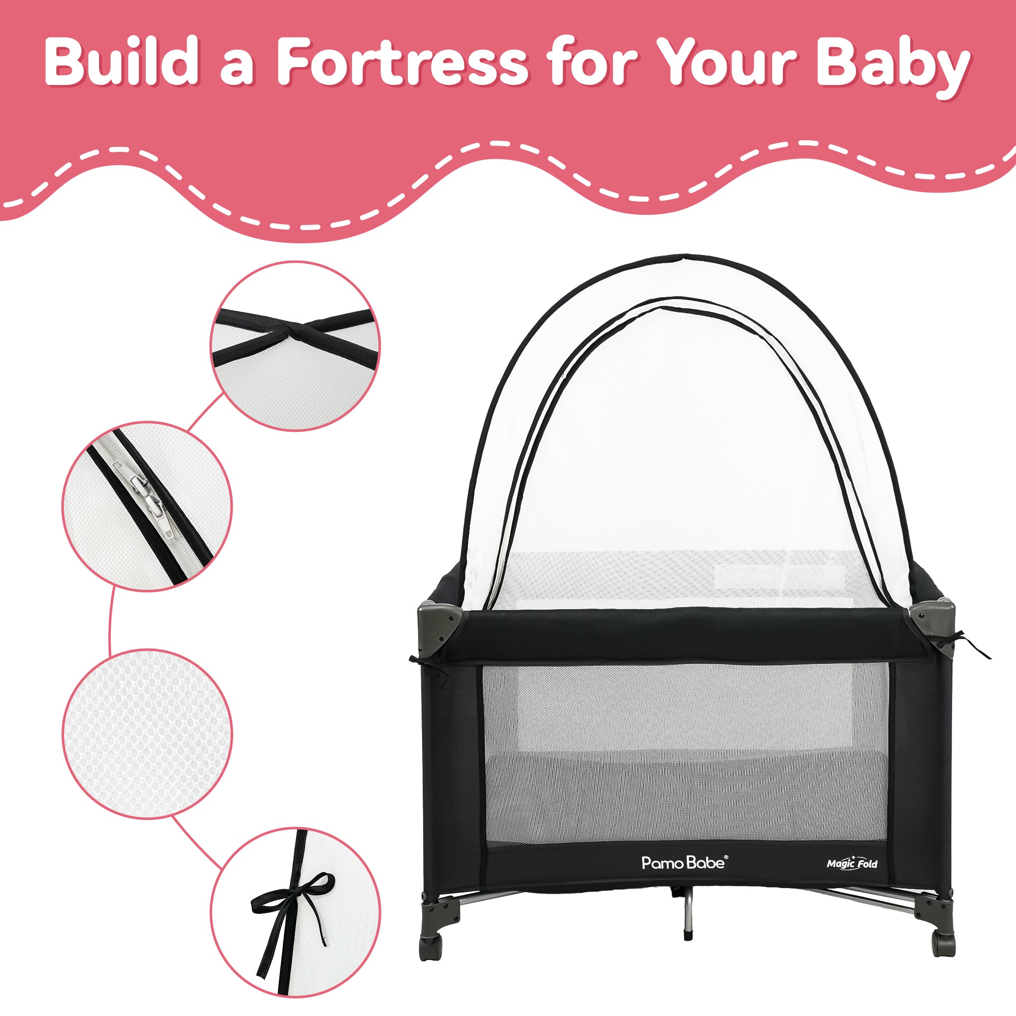 Pamo Babe Pack and Play Tent, Net Cover to Keep Baby in, Pop Up Breathable Mosquito Net