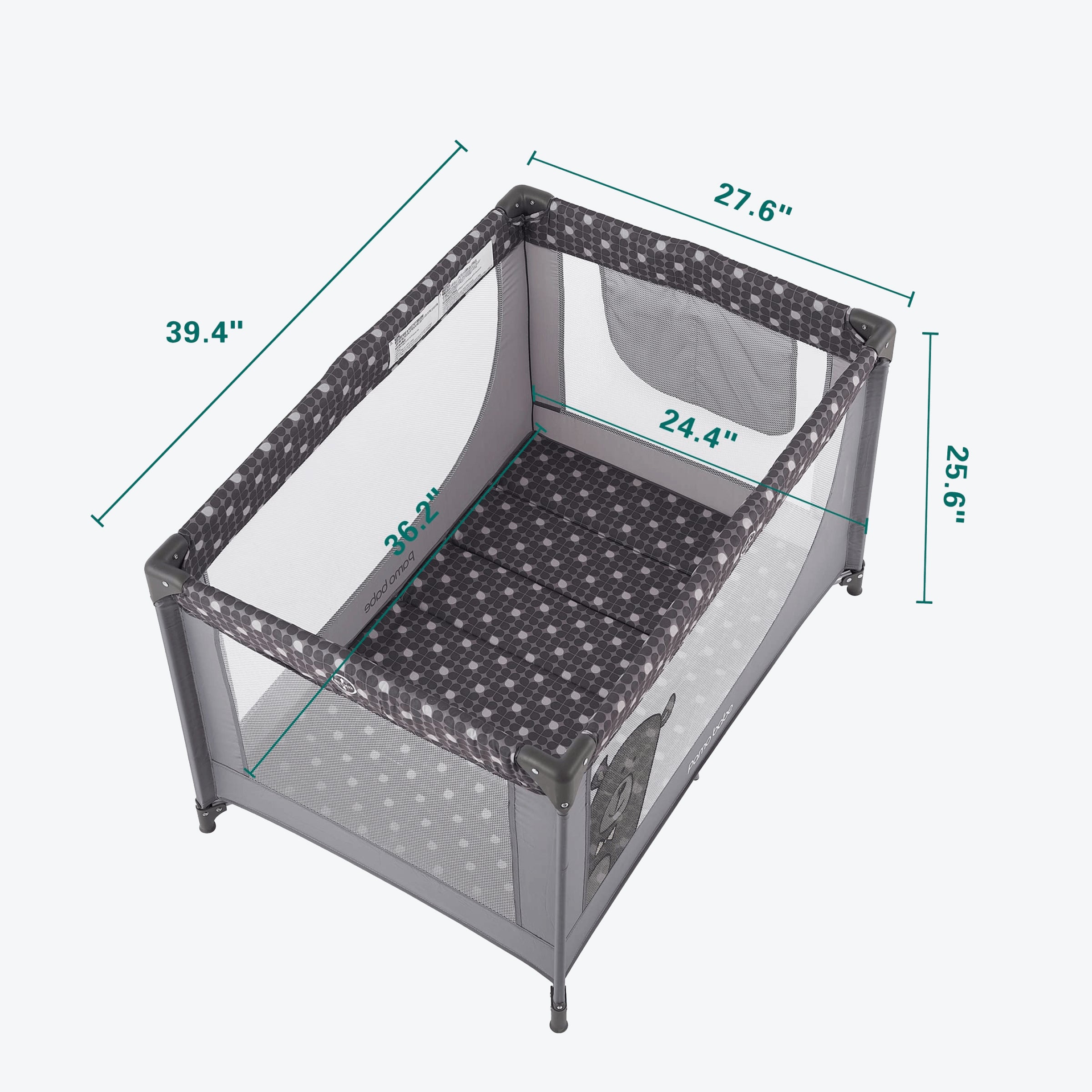 Pamo Babe Portable Crib with Mattress & Carry Grey