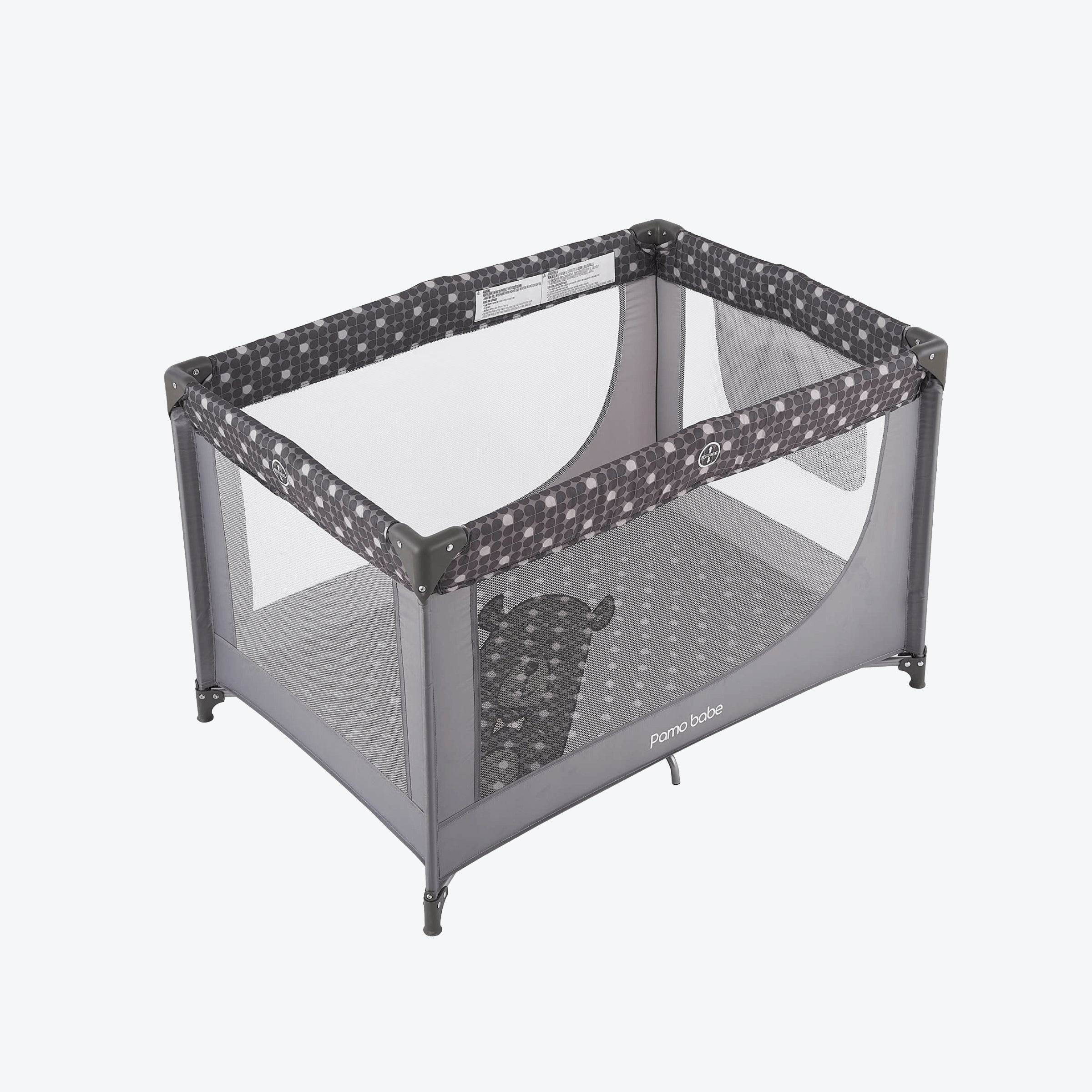 Pamo Babe Portable Crib with Mattress & Carry Grey