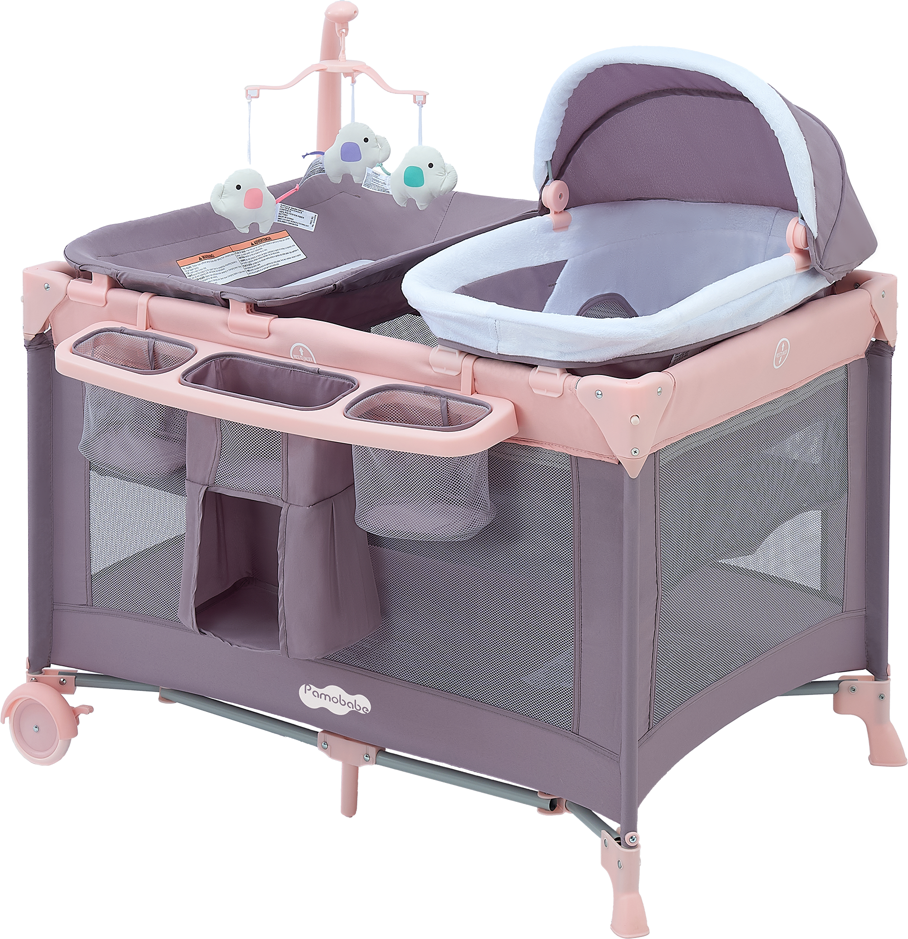 Pamo Babe Playard with Bassinet & Changing Table, Pink