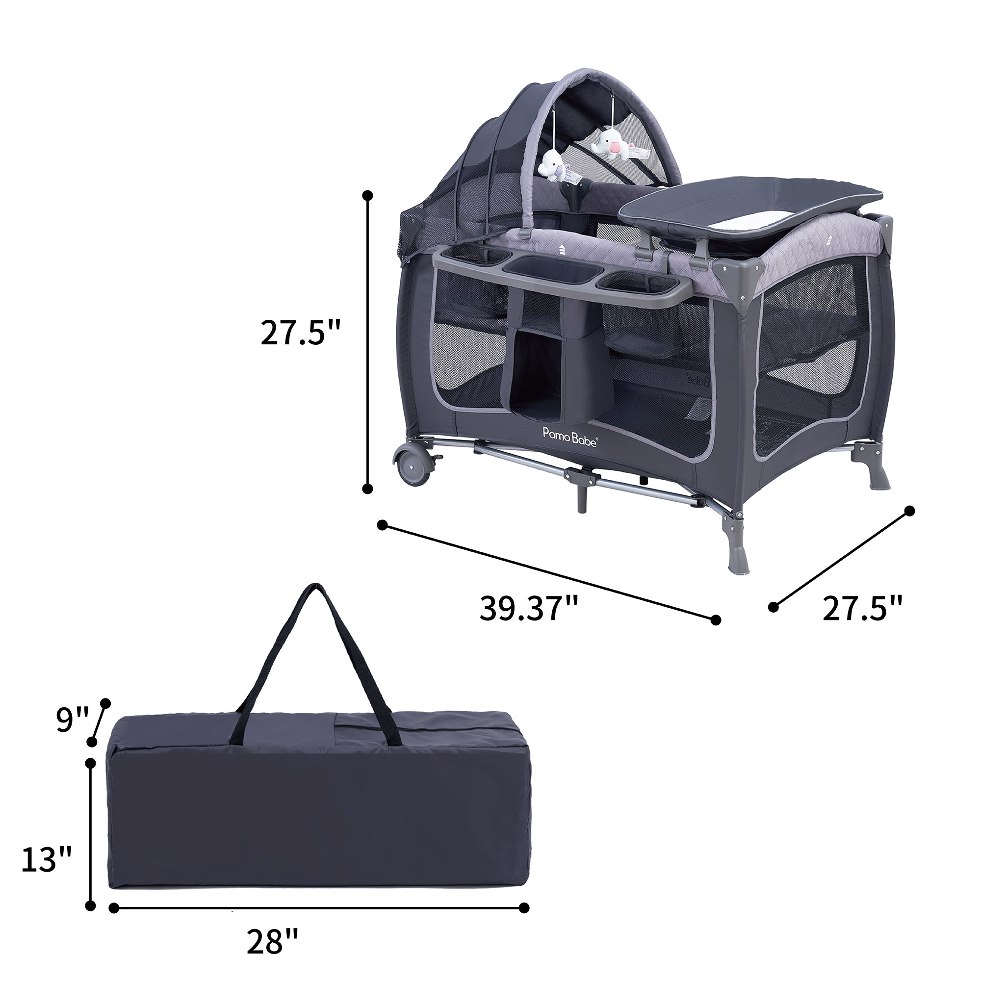 Pamo Babe Baby Playard with Canopy, Portable Crib with Changing Table