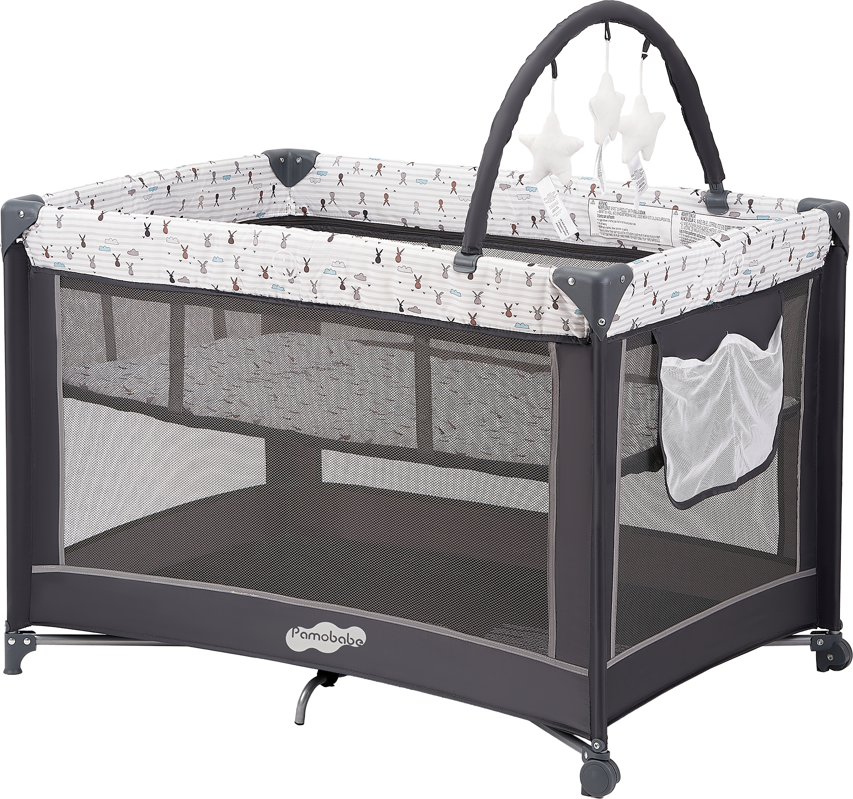 Pamo Babe Portable Playard,Sturdy Play Yard with Mattress and Toy bar with Soft Toys