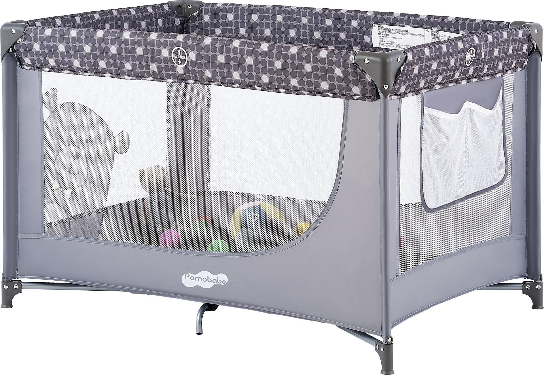Pamo Babe Portable Crib with Mattress & Carry Grey