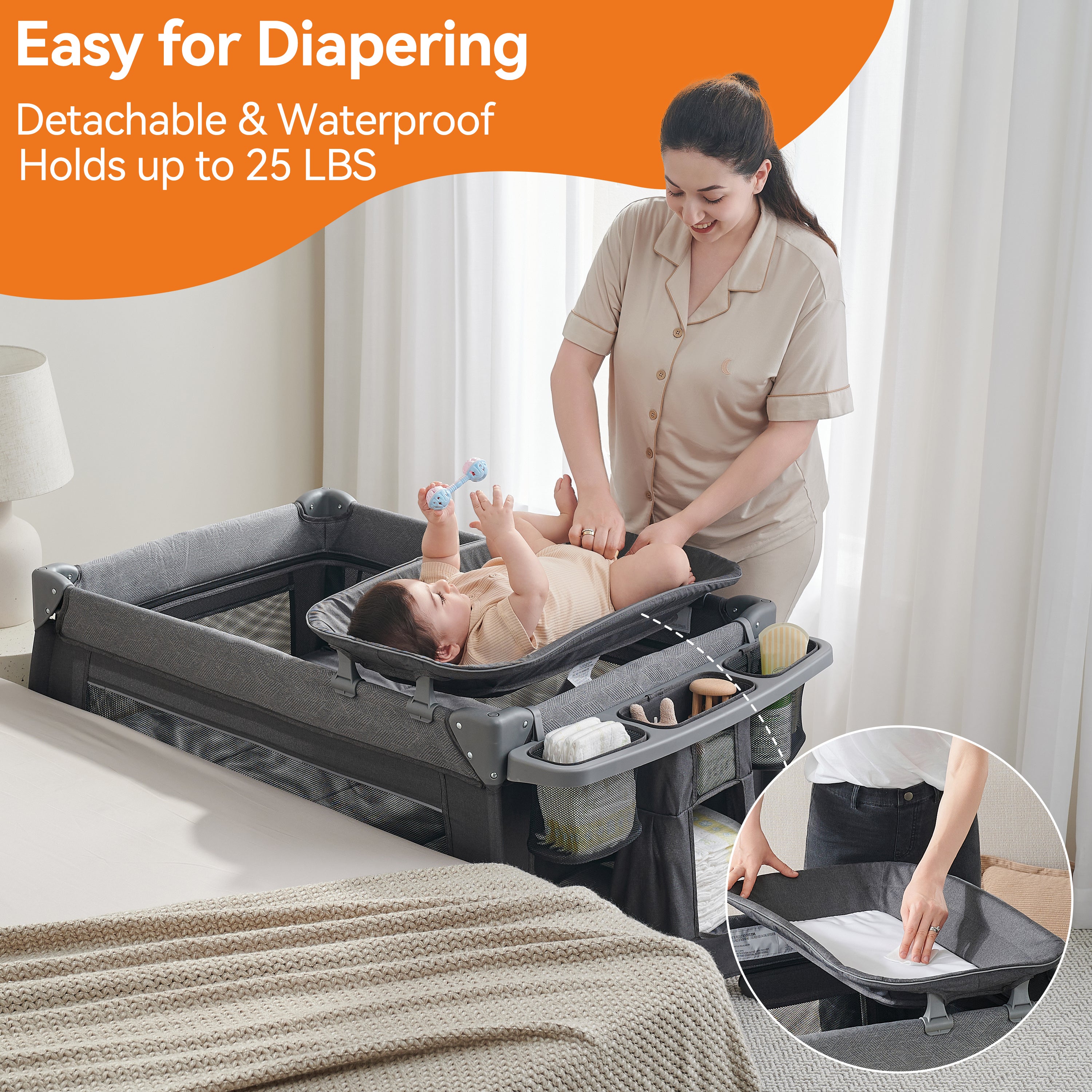 Pamo Babe 1-Second Setup 4-in-1 Playard for Babies - Heavy-Duty Steel Frame for Safe Sleep Space, Portable Crib with Changing Table, Locking Wheels, Breathable Mesh