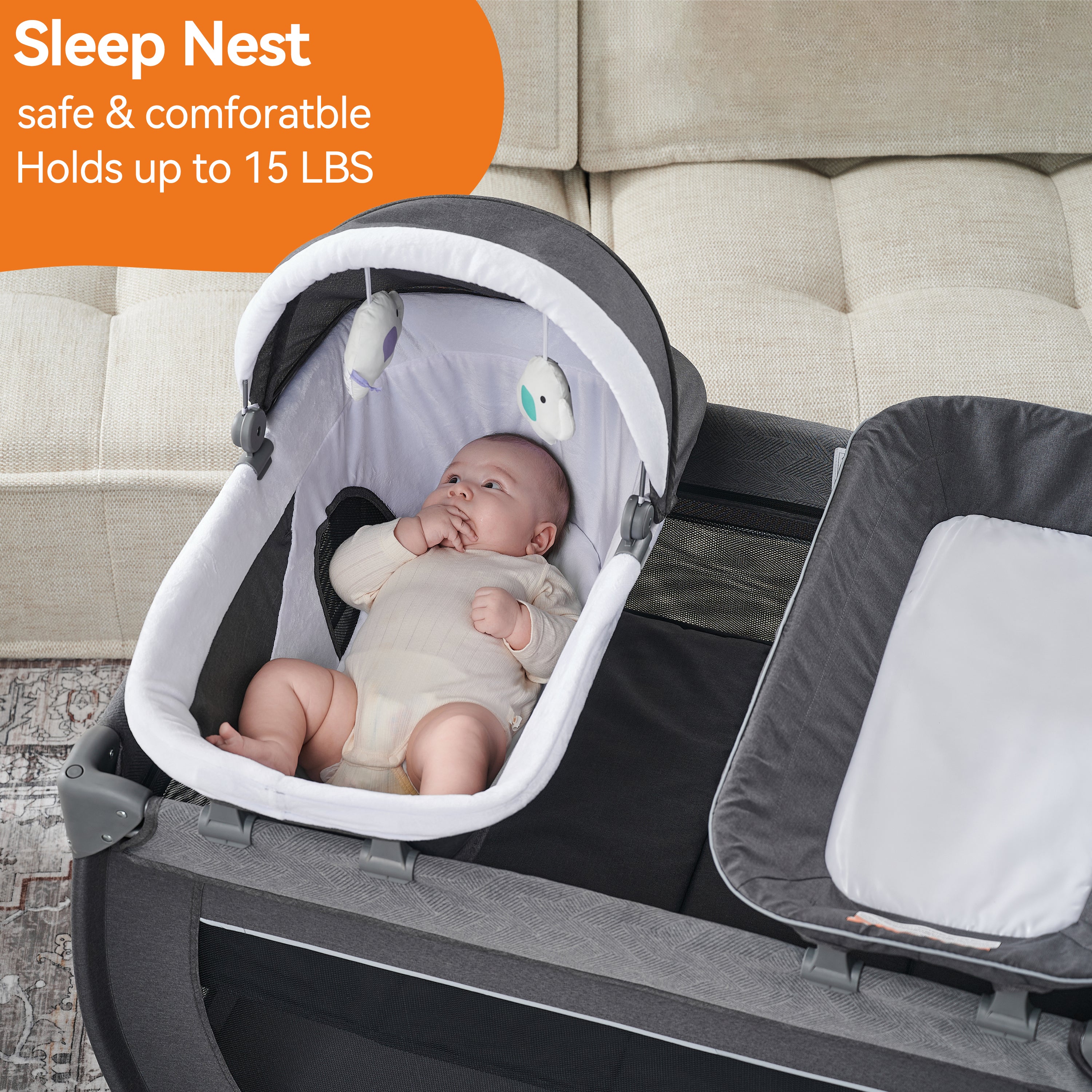 Pamo Babe 1-Second Setup 4-in-1 Playard for Babies - Heavy-Duty Steel Frame for Safe Sleep Space, Portable Crib with Changing Table, Locking Wheels, Breathable Mesh