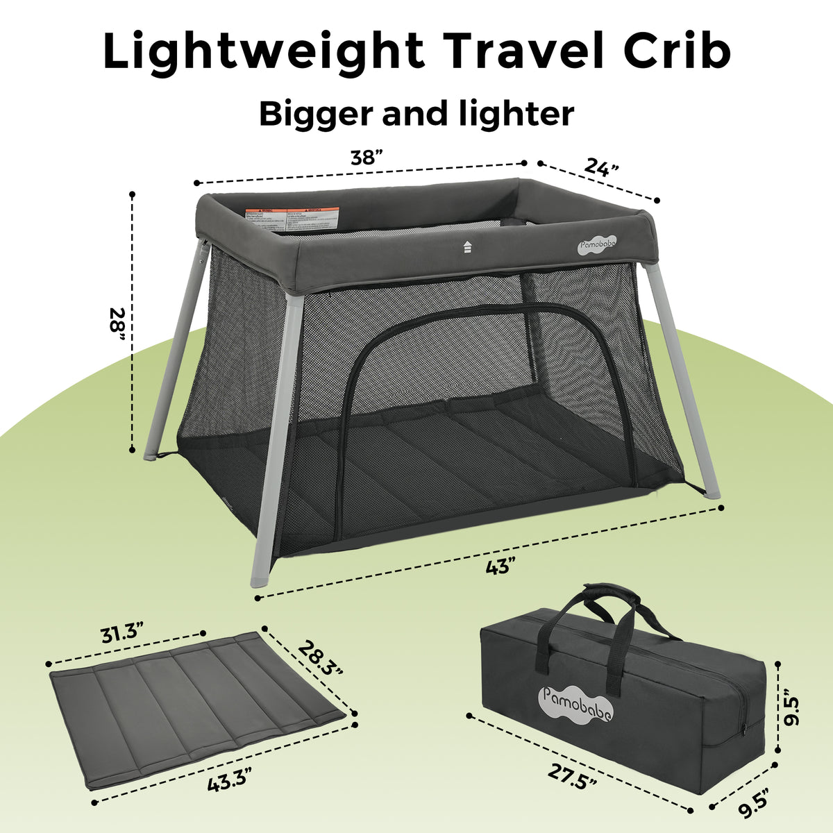 Pamo Babe Travel Crib, Portable Pack and Play with Mattress for Toddlers