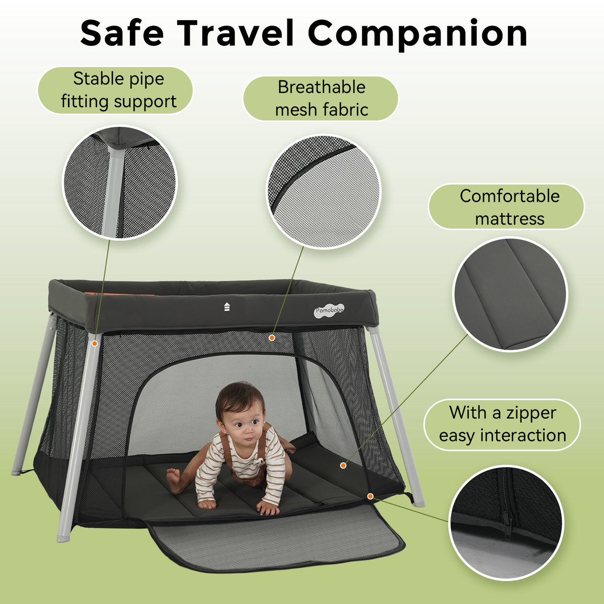 Pamo Babe Travel Crib, Portable Pack and Play with Mattress for Toddlers