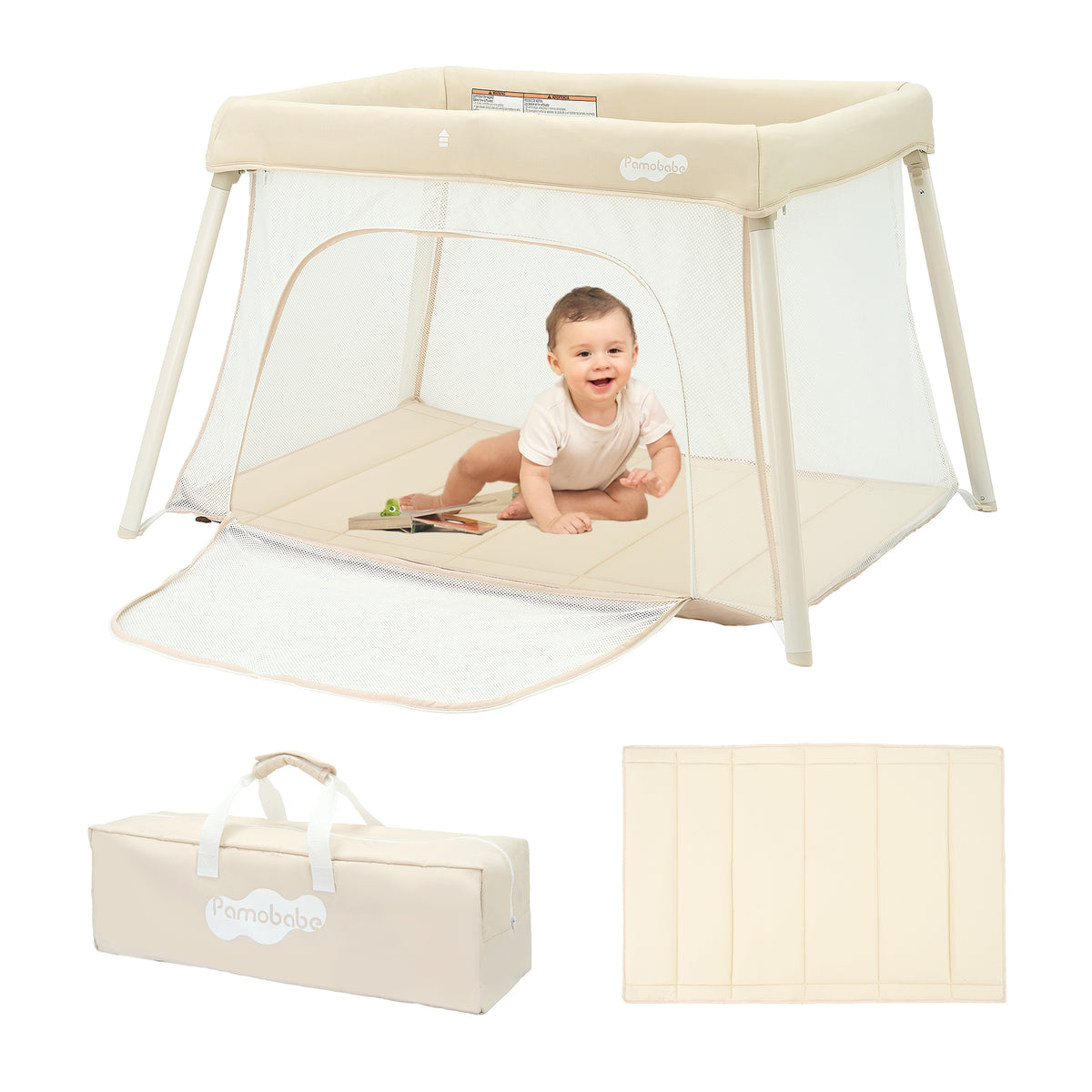 Pamo Babe Travel Crib, Portable Pack and Play with Mattress for Toddlers