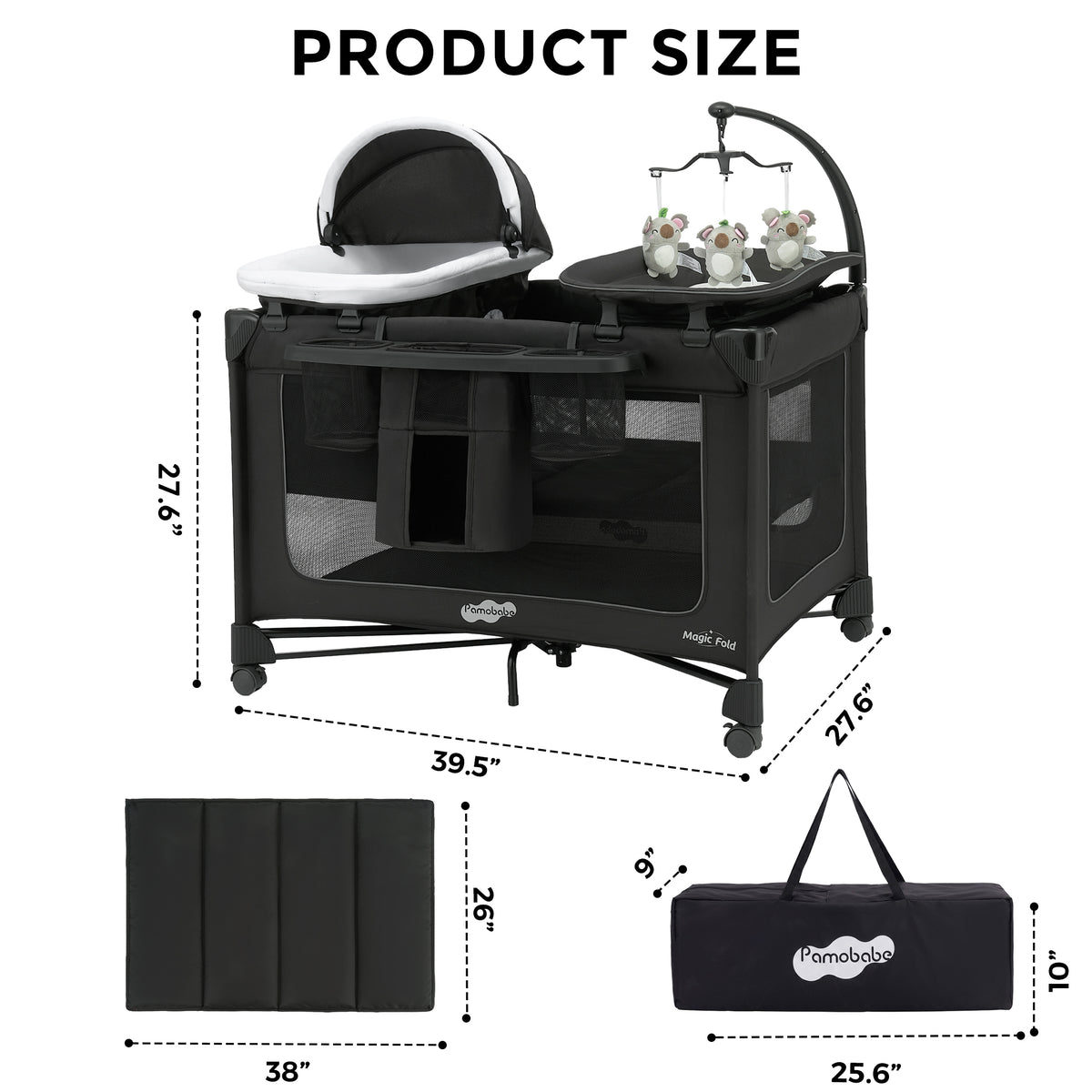 Pamo Babe Pack and Play with Bassinet 1 Step Set Pack And Play Baby Playard with Mattress