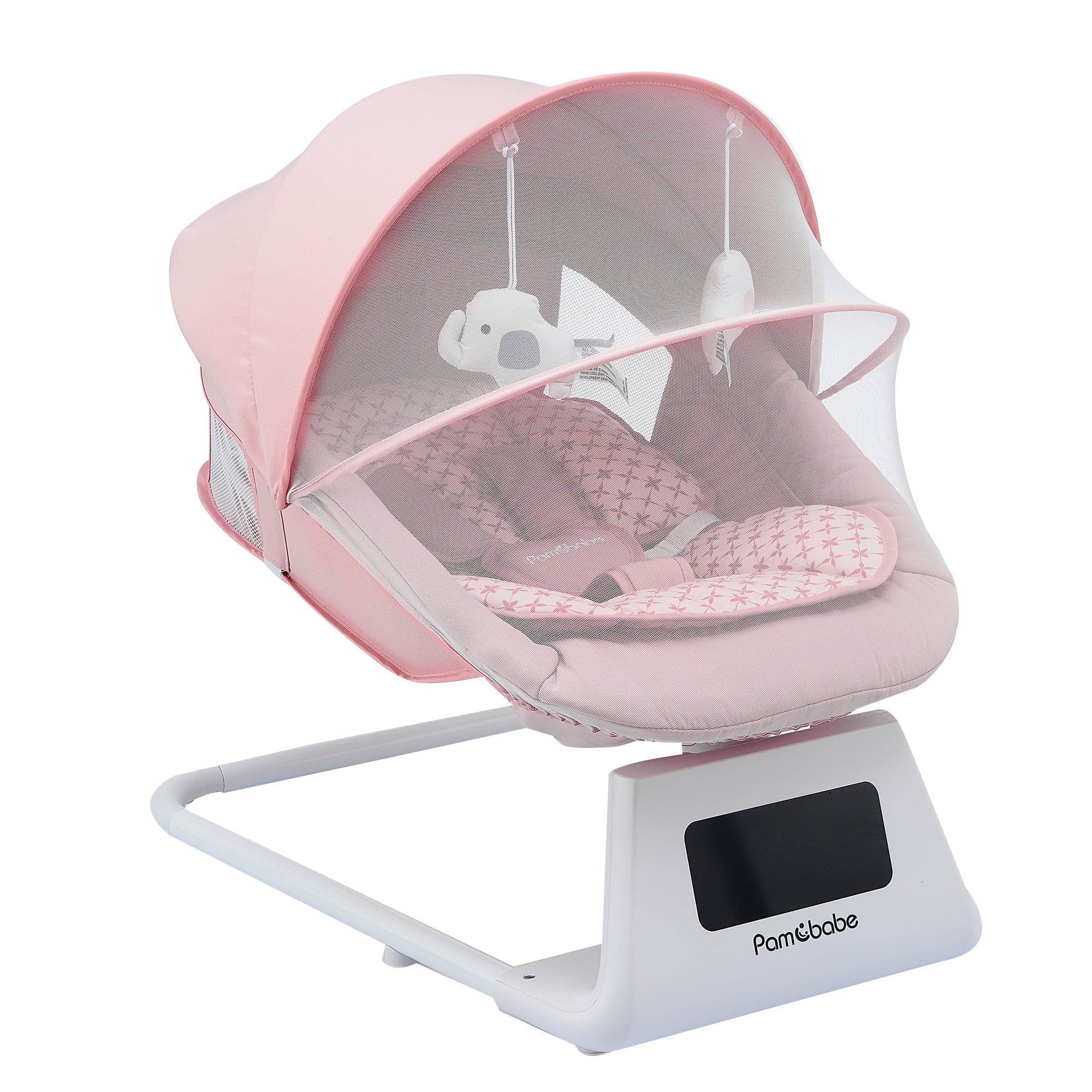 Pamo Babe Baby Swing for Newborns,5 Speeds swing modes, Canopy,Mosquito Net(Pink)