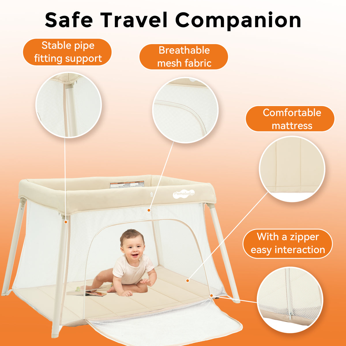 Pamo Babe Travel Crib, Portable Pack and Play with Mattress for Toddlers