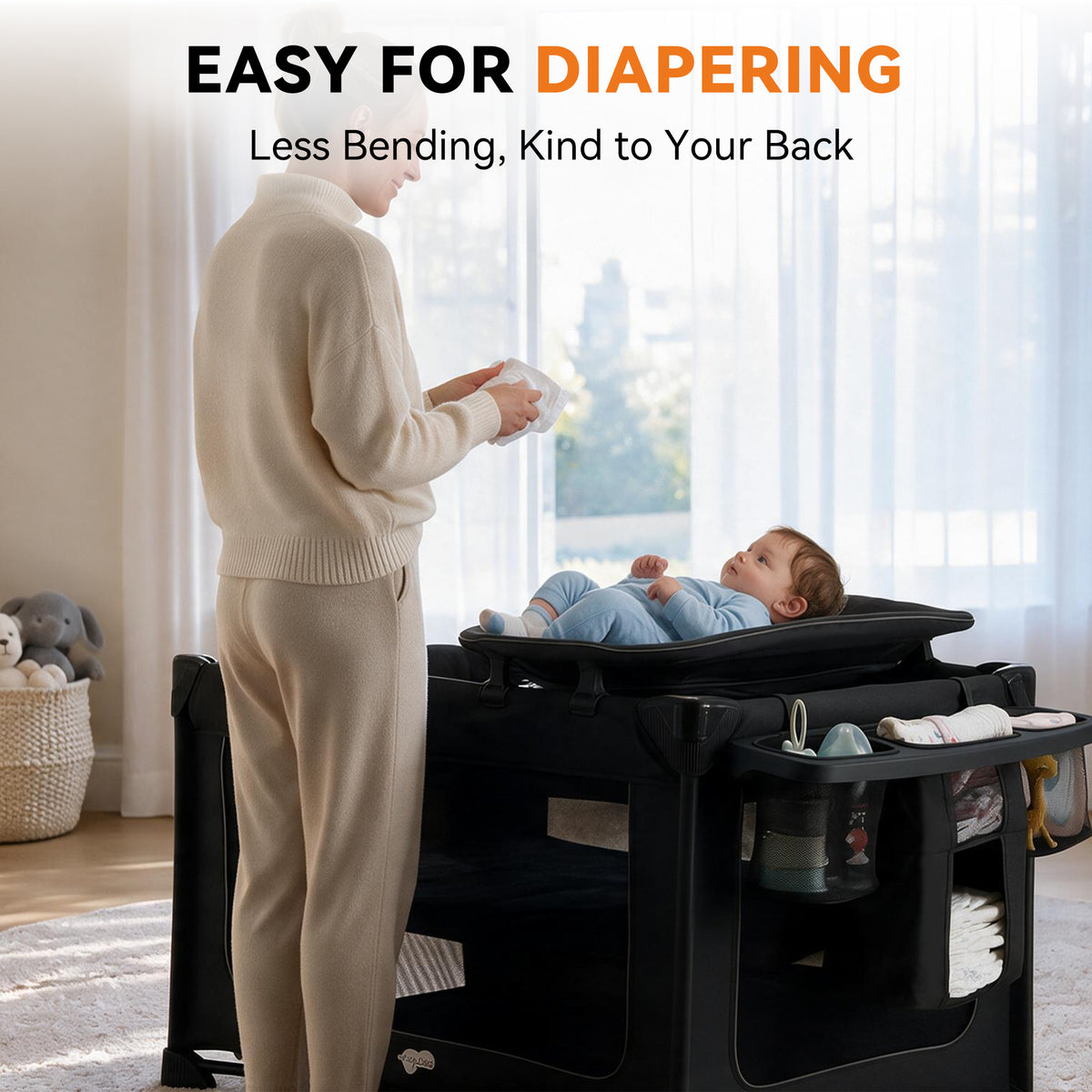 Pamo Babe Pack and Play with Bassinet 1 Step Set Pack And Play Baby Playard with Mattress