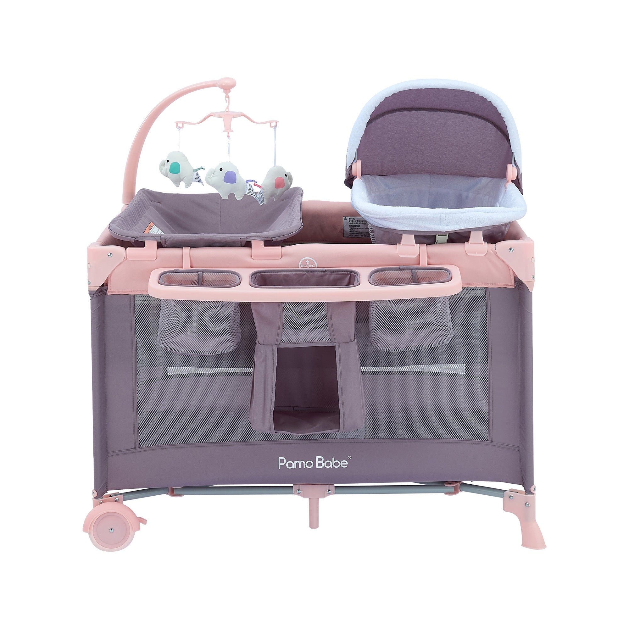 Pamo Babe  Playard with Bassinet & Changing Table, Pink