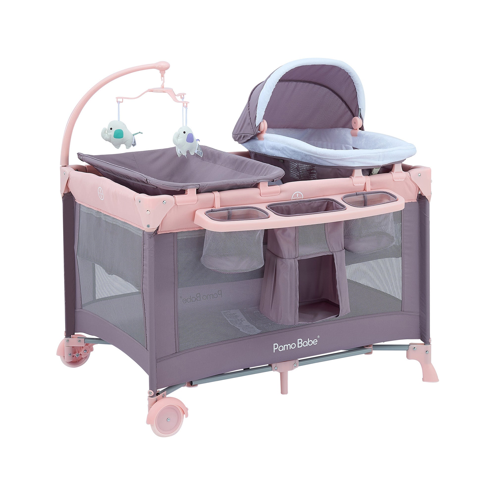 Pamo Babe  Playard with Bassinet & Changing Table, Pink