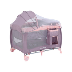 Pamo Babe Portable Baby Nursery Center Play Yard Include Wheels, Canopy, Changing Table(Pink)