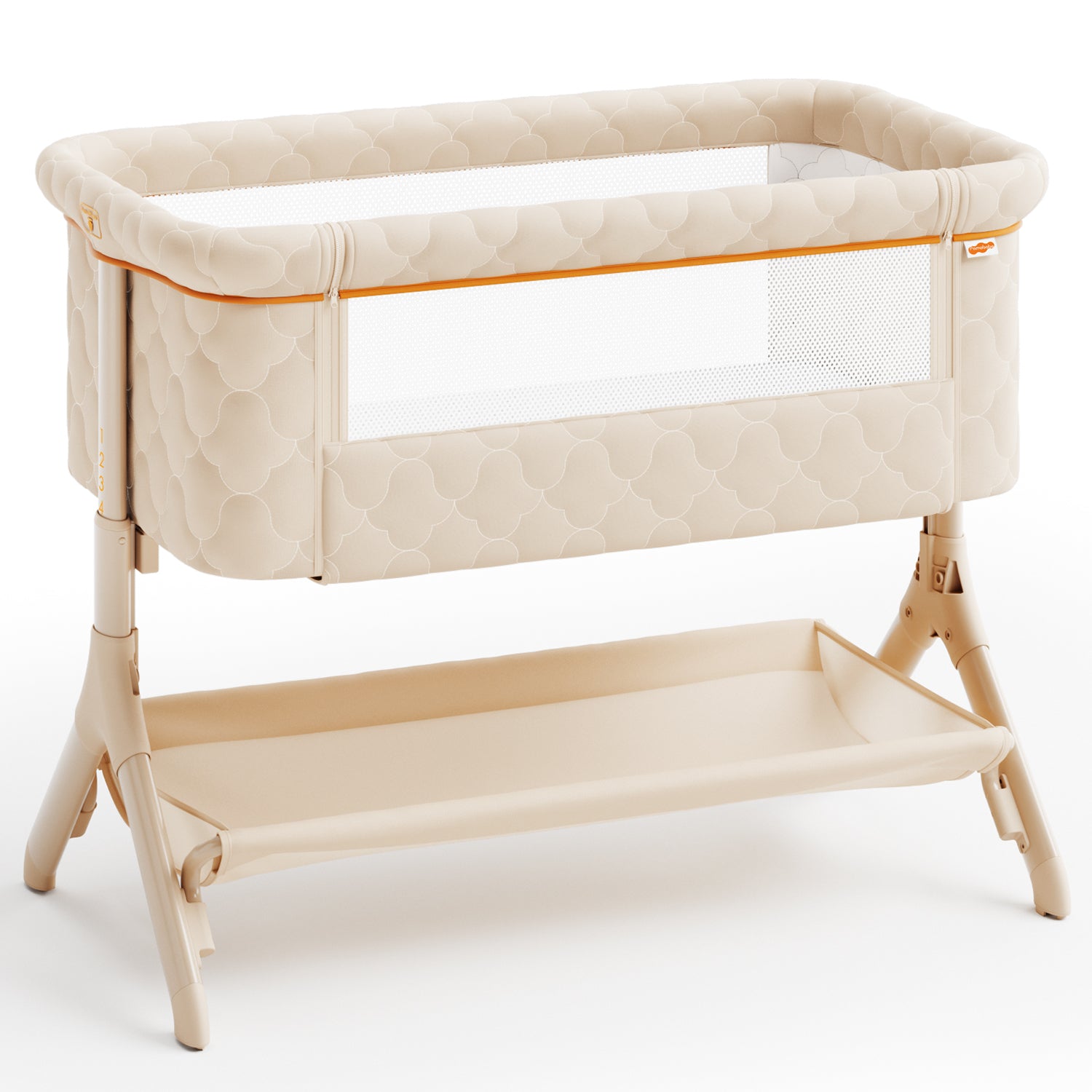 Pamo babe Bedside Bassinet for Baby, 3-in-1 Foldable Travel Bassinet with Wheels, Portable Baby Bassinet Adjustable Height, Storage Bag, Baby Bedside Sleeper Ideal Gift for Newborn Parents