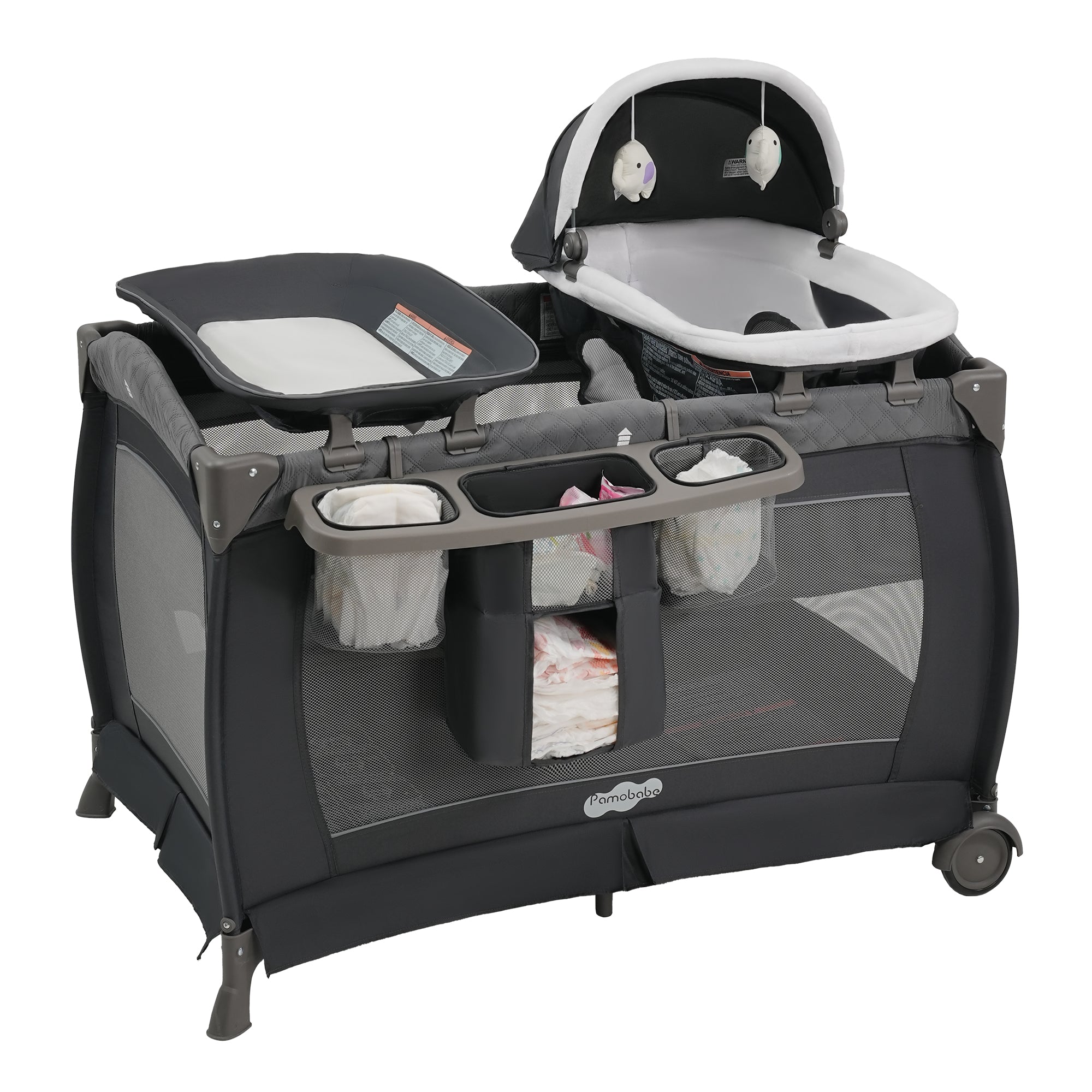 Pamo Babe Playard Deluxe, Foldable Playpen for Baby & Toddler, Bassinet, Mattress, Changing Table for Newborn