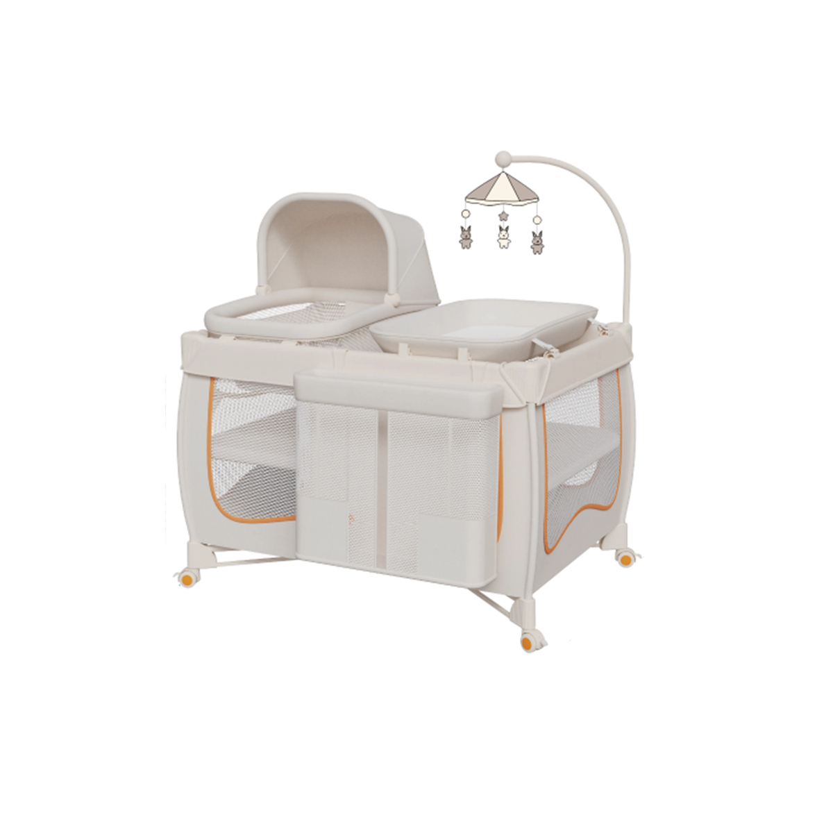 6-IN-1 Baby Pack and Play with Bassinet - Pamo Babe One-Step Setup Travel Crib, Small Playpen, Portable Bassinet, Waterproof Changing Table, Crib Toys & Oversized Storage Bag