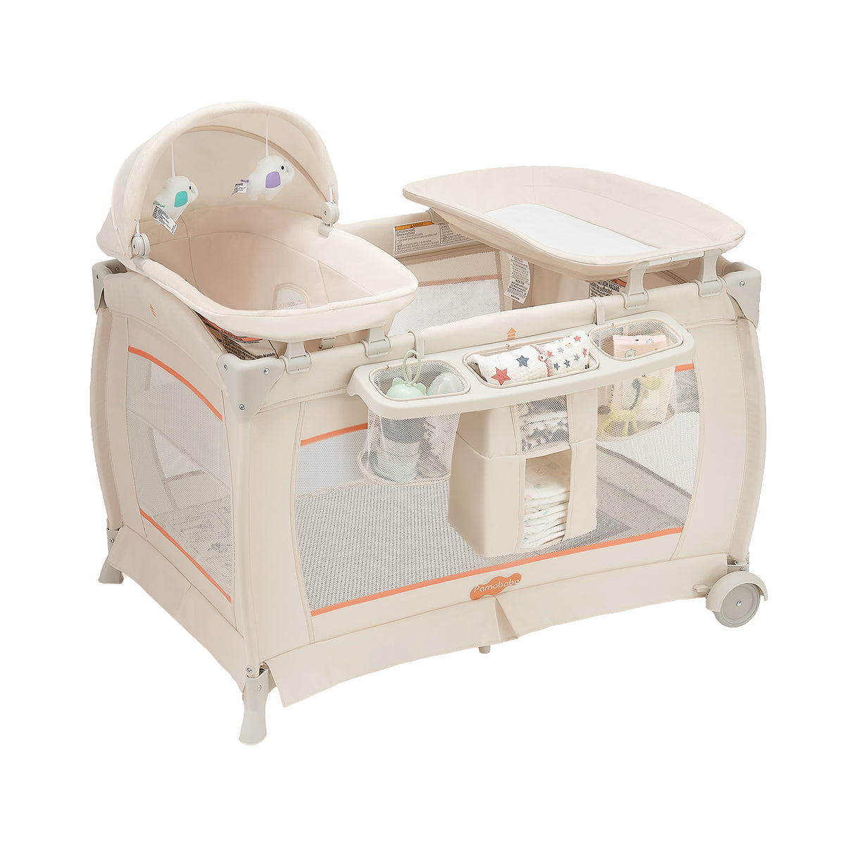 Pamo Babe Playard Deluxe, Foldable Playpen for Baby & Toddler, Bassinet, Mattress, Changing Table for Newborn