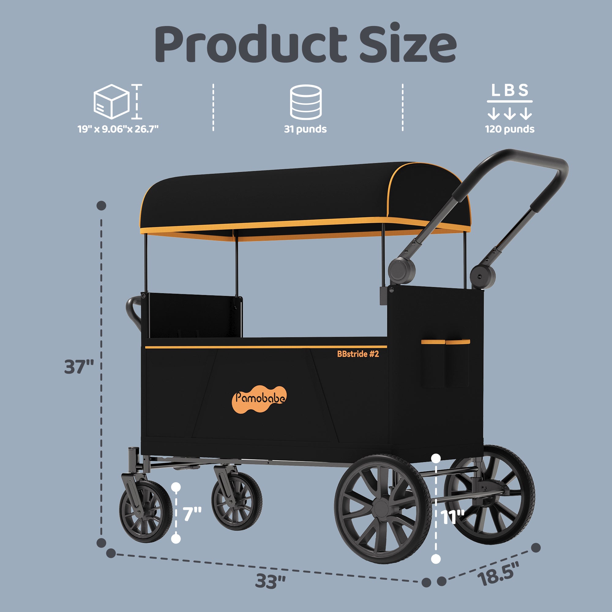 Pamo Babe Wagon Stroller, 2-Seat and All-Terrain Wagon for Toddlers with Canopy Adjustable Handlebar for Toddler