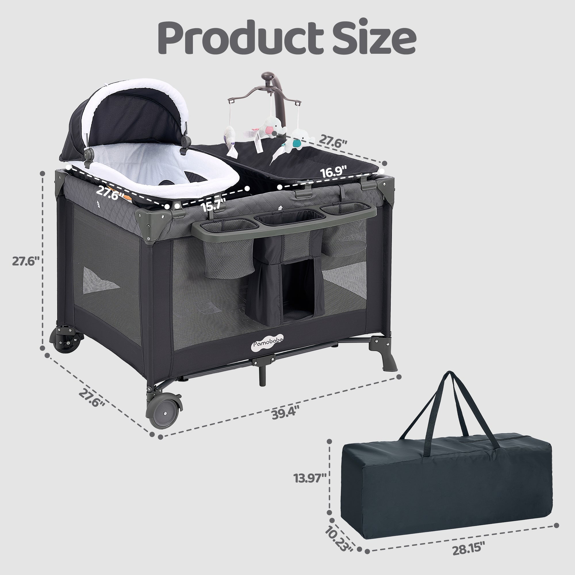 Pamo Babe Unisex  Playard with Bassinet & Changing Table, Grey