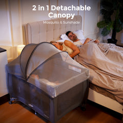 Pamo Babe 1-Second Setup 4-in-1 Playard for Babies - Portable Crib with Mosquito Net & Changing Table, Breathable Mesh, Toy Bar