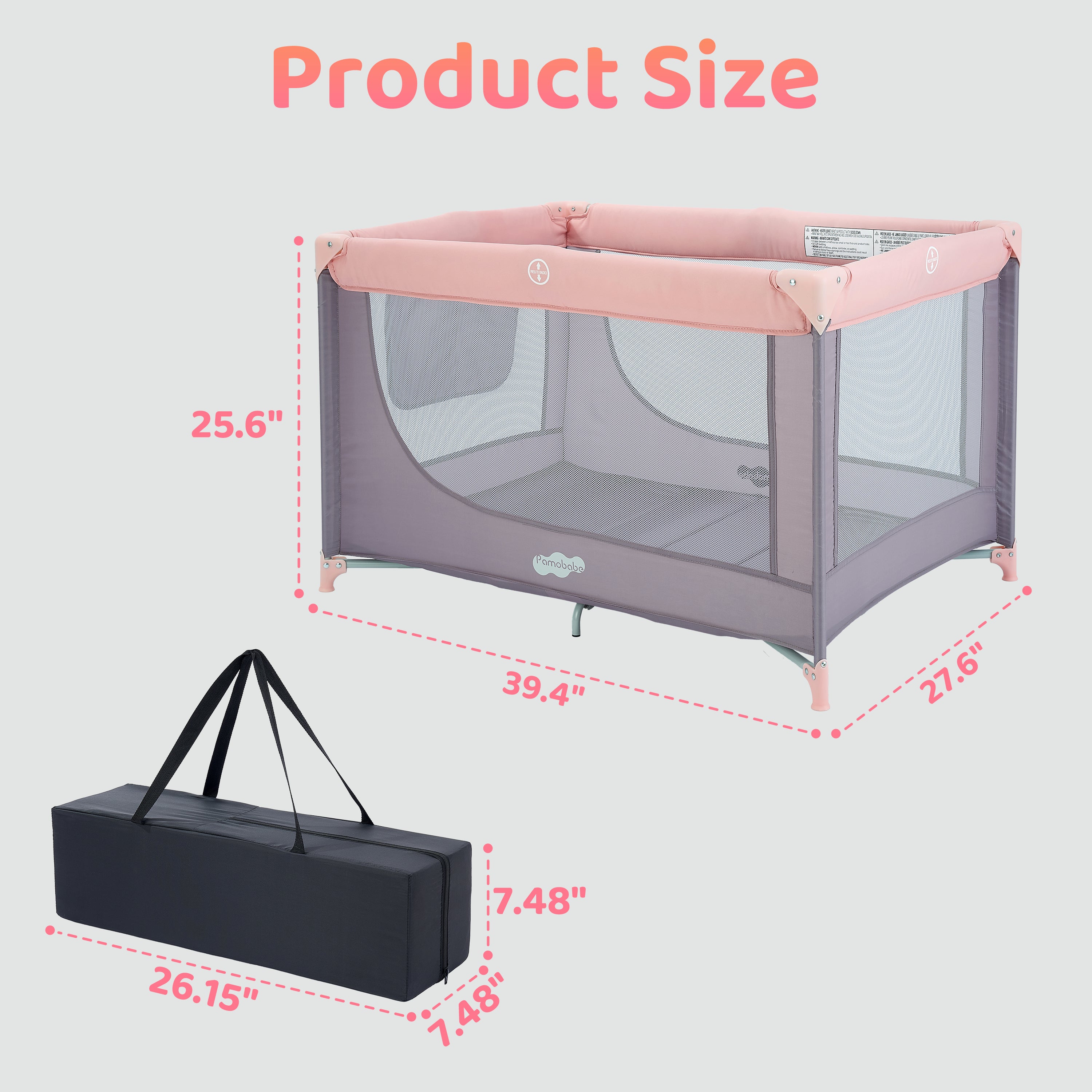 Pamo Babe Portable Crib with Mattress & Carry Grey