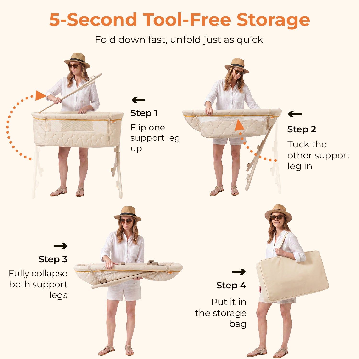 Pamo babe Bedside Bassinet for Baby, 3-in-1 Foldable Travel Bassinet with Wheels, Portable Baby Bassinet Adjustable Height, Storage Bag, Baby Bedside Sleeper Ideal Gift for Newborn Parents