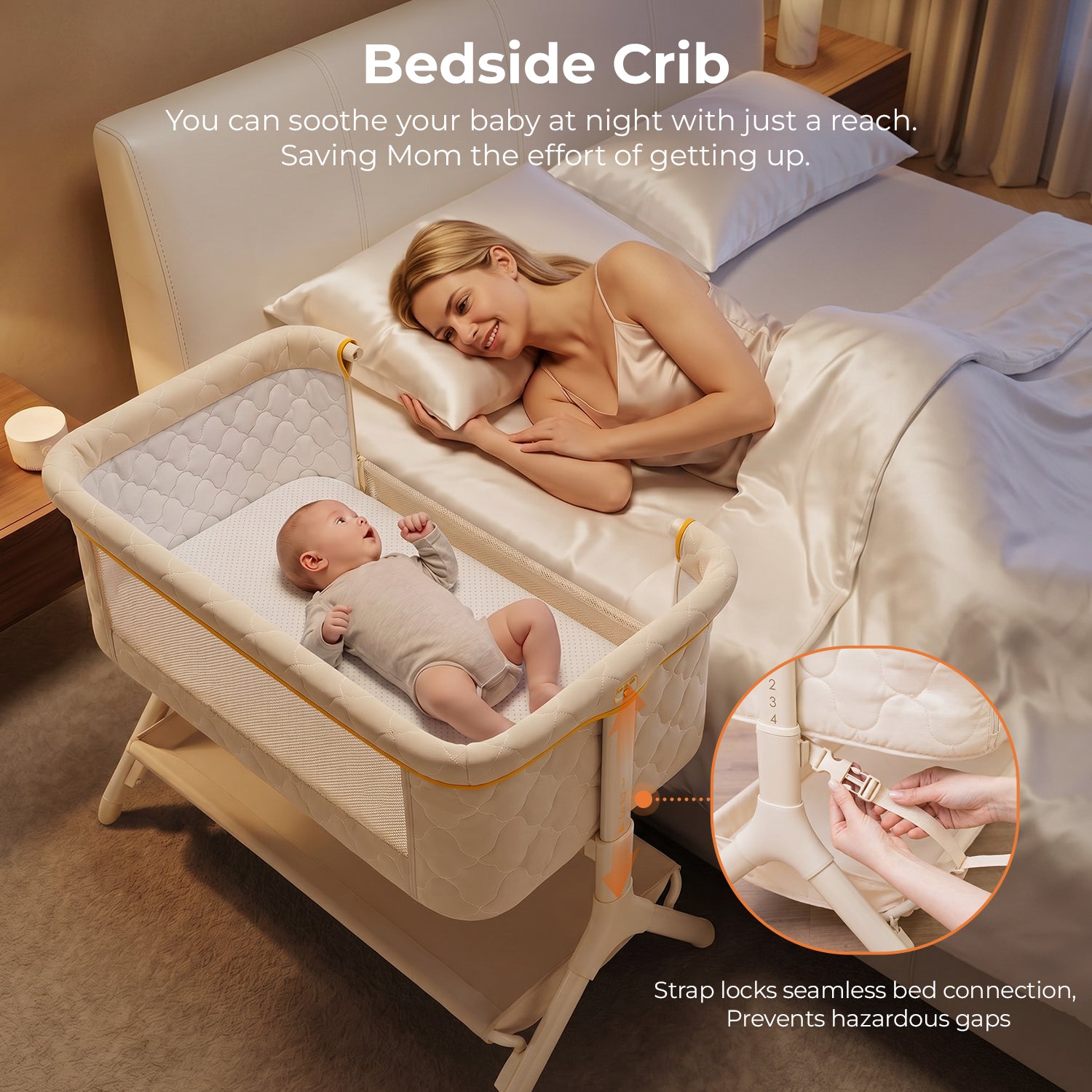 Pamo babe Bedside Bassinet for Baby, 3-in-1 Foldable Travel Bassinet with Wheels, Portable Baby Bassinet Adjustable Height, Storage Bag, Baby Bedside Sleeper Ideal Gift for Newborn Parents