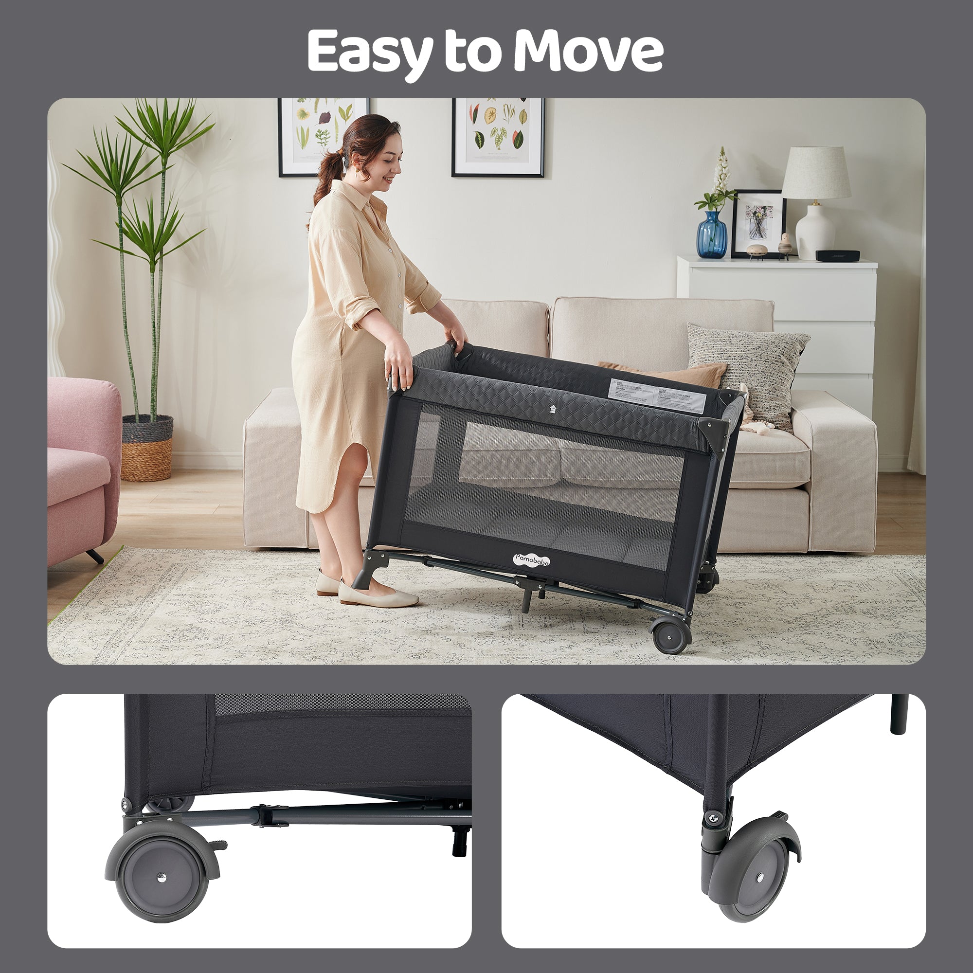 Pamo Babe Unisex  Playard with Bassinet & Changing Table, Grey