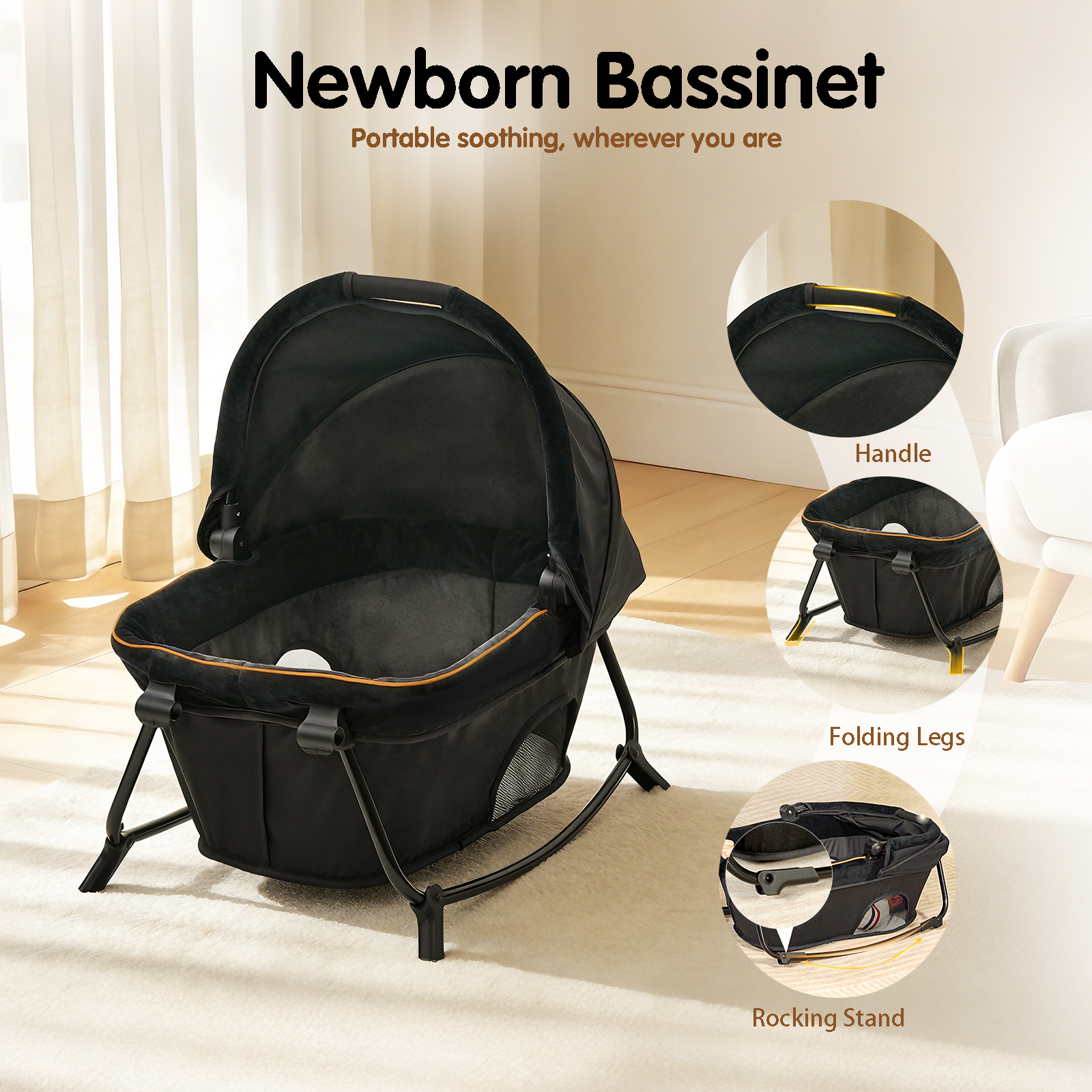 6-IN-1 Baby Pack and Play with Bassinet - Pamo Babe One-Step Setup Travel Crib, Small Playpen, Portable Bassinet, Waterproof Changing Table, Crib Toys & Oversized Storage Bag