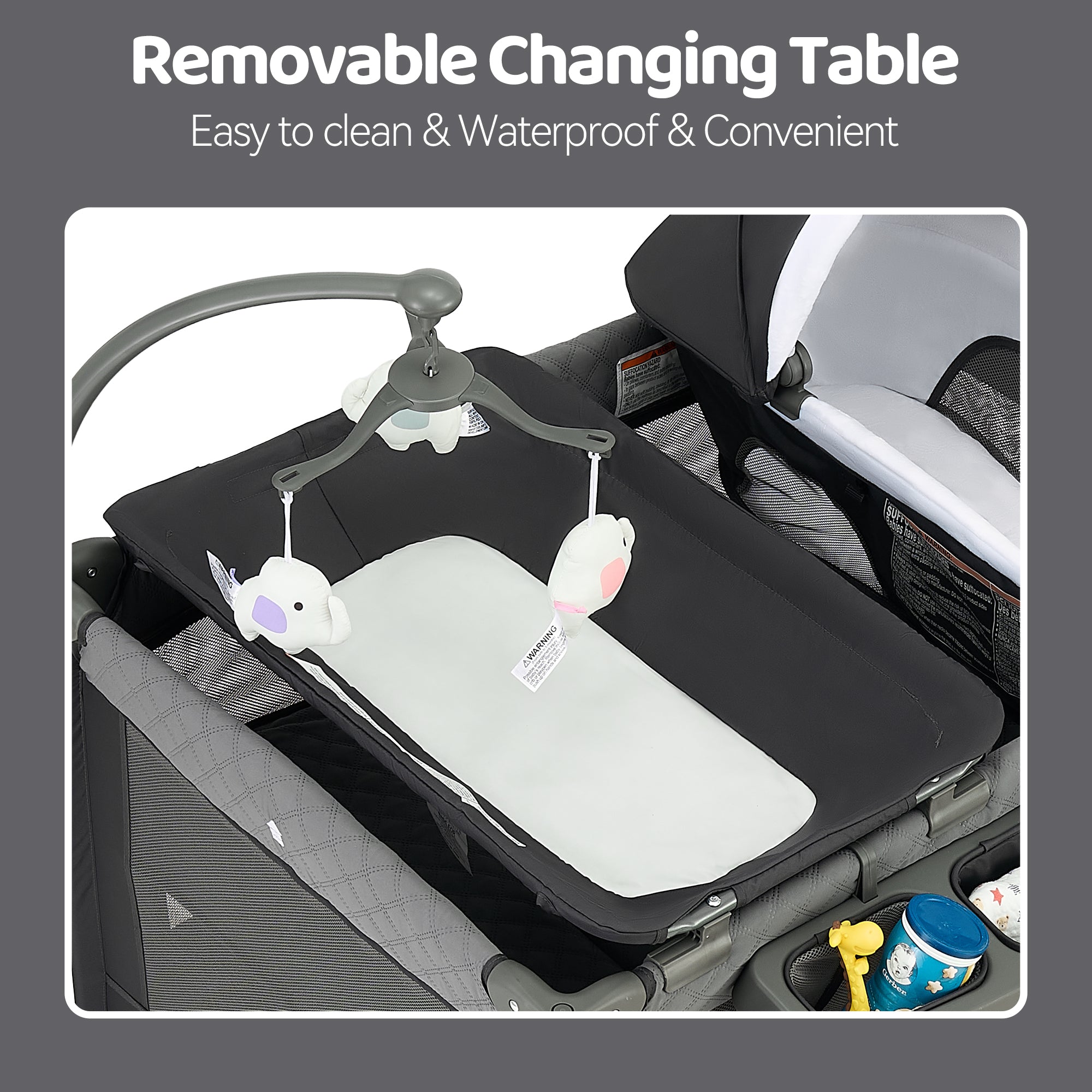 Pamo Babe Unisex  Playard with Bassinet & Changing Table, Grey