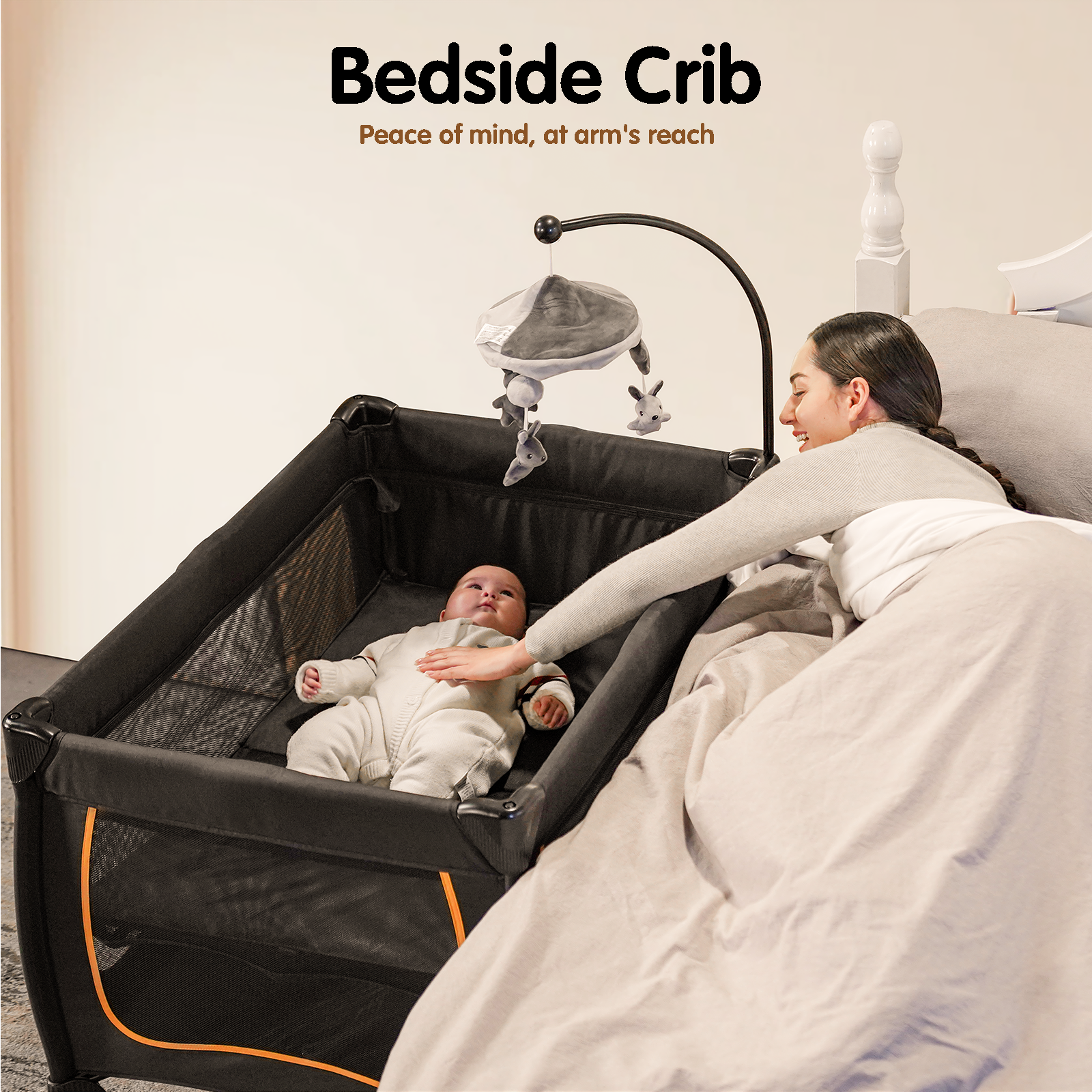 6-IN-1 Baby Pack and Play with Bassinet - Pamo Babe One-Step Setup Travel Crib, Small Playpen, Portable Bassinet, Waterproof Changing Table, Crib Toys & Oversized Storage Bag