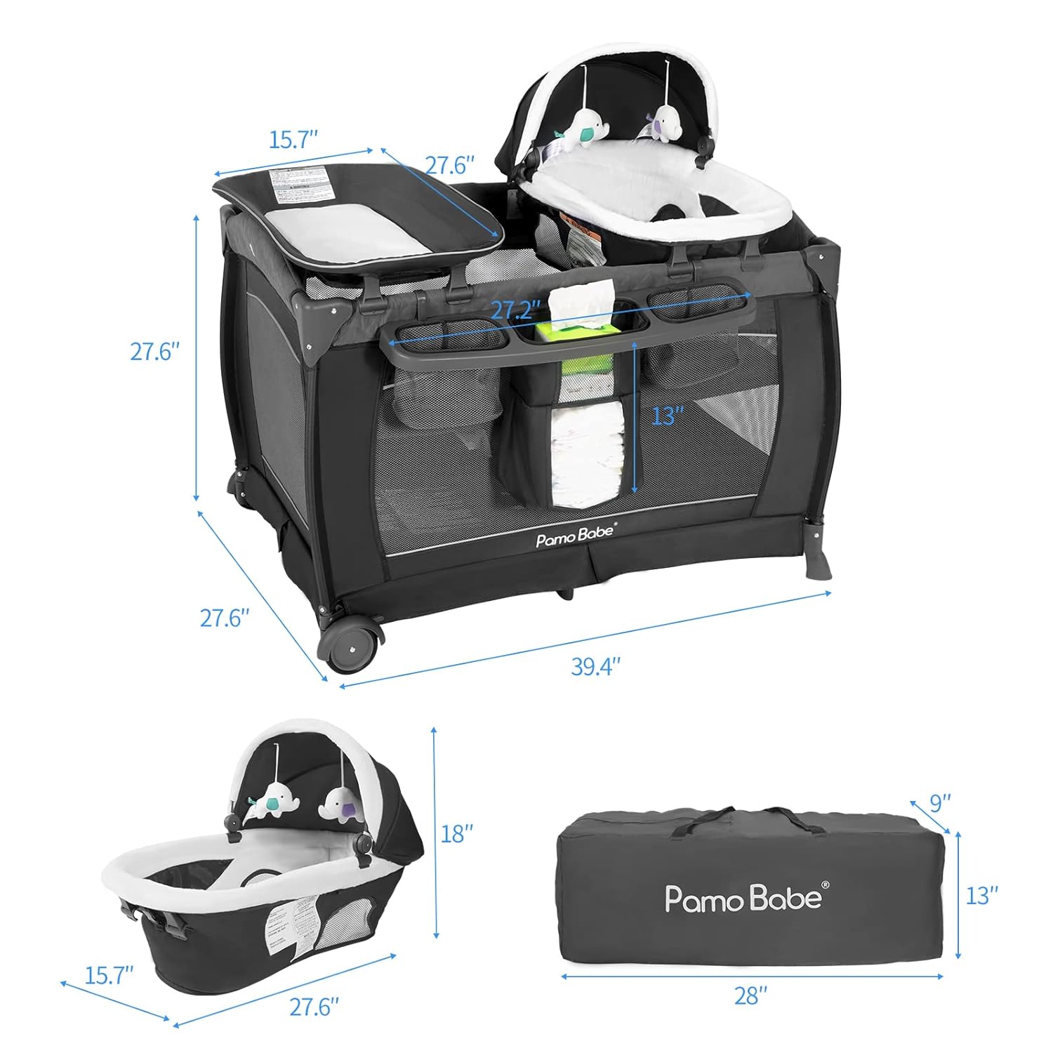  Pamo Babe Portable Crib for Baby Nursery Center Playard Baby  Playpen Travel Crib Diaper Changer with Mattress : Baby